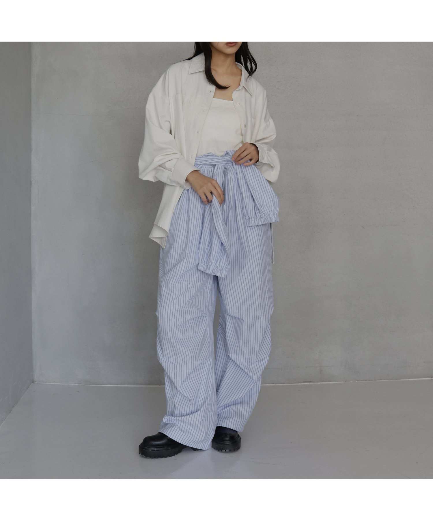 【ヘラム/hellam】の腰巻き風ストライプイージーパンツ インテリア・キッズ・メンズ・レディースファッション・服の通販 founy(ファウニー) 　ファッション　Fashion　レディースファッション　Fashion for Women　パンツ　Pants & Trousers　ブルー|ID: prp329100004987976 ipo3291000000037366984