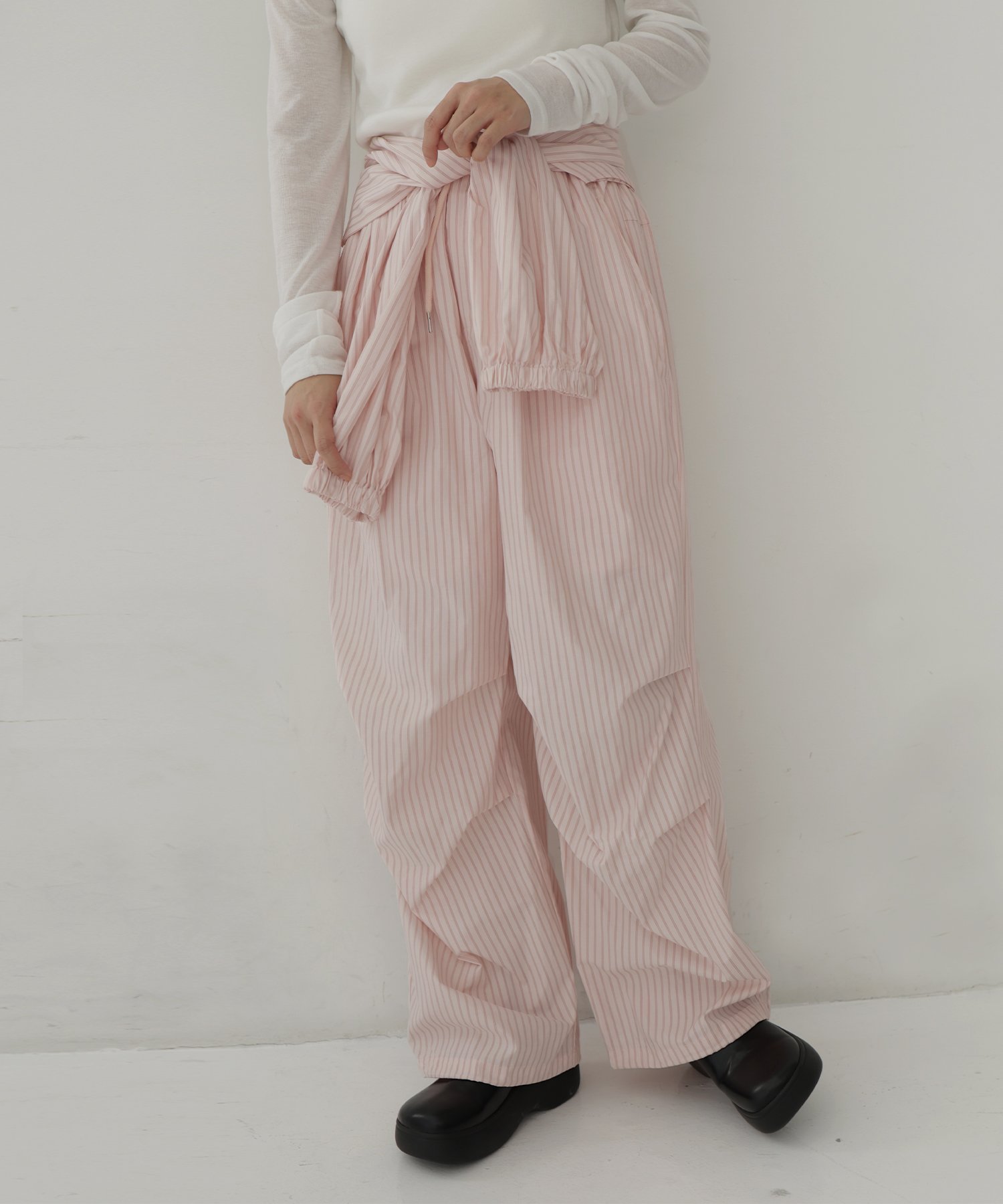 【ヘラム/hellam】の腰巻き風ストライプイージーパンツ インテリア・キッズ・メンズ・レディースファッション・服の通販 founy(ファウニー) 　ファッション　Fashion　レディースファッション　Fashion for Women　パンツ　Pants & Trousers　ピンク|ID: prp329100004987976 ipo3291000000037366985