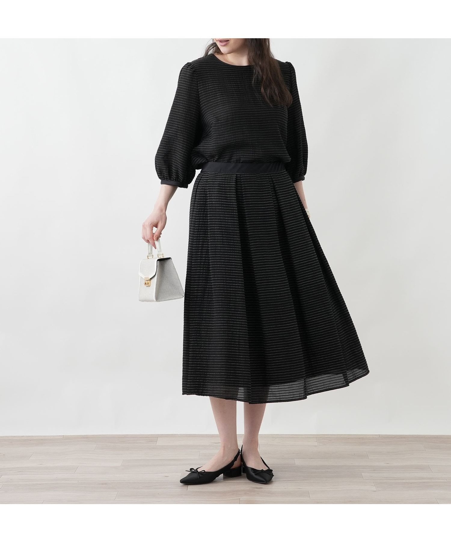 【レリアンプラスハウス/Leilian PLUS HOUSE】のボーダースカート インテリア・キッズ・メンズ・レディースファッション・服の通販 founy(ファウニー) 　ファッション　Fashion　レディースファッション　Fashion for Women　スカート　Skirts　ウォッシャブル　Machine Washable　エレガント 上品　Elegant　カットソー　Cut and Sewn Top　シンプル　Simple, Minimal　ダウン　Down, Puffer　ボーダー　Border, Stripe　ポケット　Pocket, Pocket Detail　夏　Summer　ブラック|ID: prp329100004987997 ipo3291000000037367096