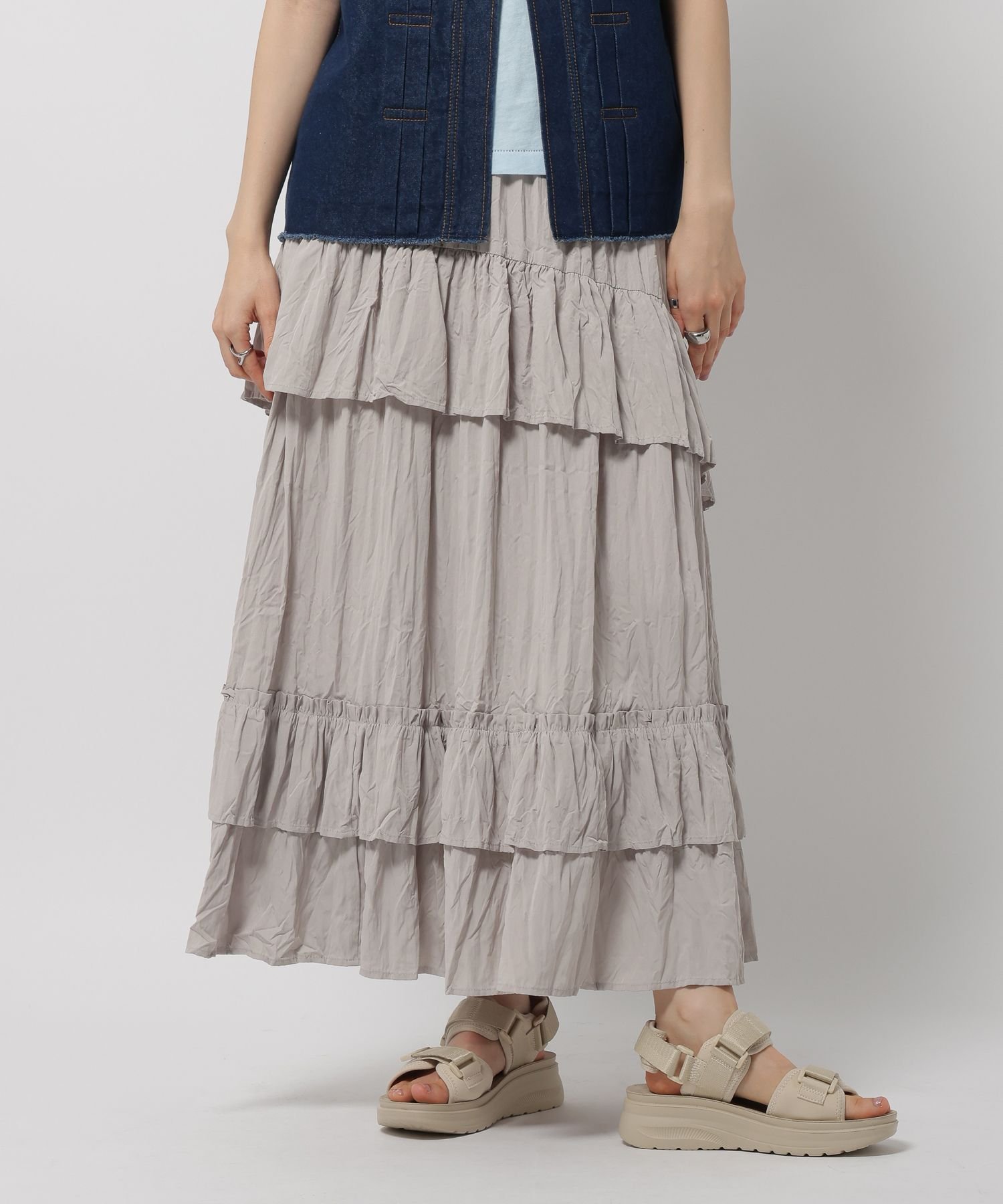 【ニコアンド/niko and】のワッシャーティアードスカート インテリア・キッズ・メンズ・レディースファッション・服の通販 founy(ファウニー) 　ファッション　Fashion　レディースファッション　Fashion for Women　スカート　Skirts　ティアードスカート　Tiered Skirts　おすすめ　Recommended / Our Picks　ガーリー　Girly, Feminine Style　ギャザー　Gathered, Ruffled　サンダル　Sandals, Summer Shoes　スニーカー　Sneakers, Trainers　ティアードスカート　Tiered Skirt, Flounced Skirt　パーカー　Hoodie, Parka　フリル　Frill, Ruffle　ベーシック　Basic, Essential　ポケット　Pocket, Pocket Detail　ロング　Long, Long-Length　ワッシャー　Washer, Crinkled Finish　軽量　Lightweight, Ultra Light　アイボリー|ID: prp329100004988008 ipo3291000000037367161