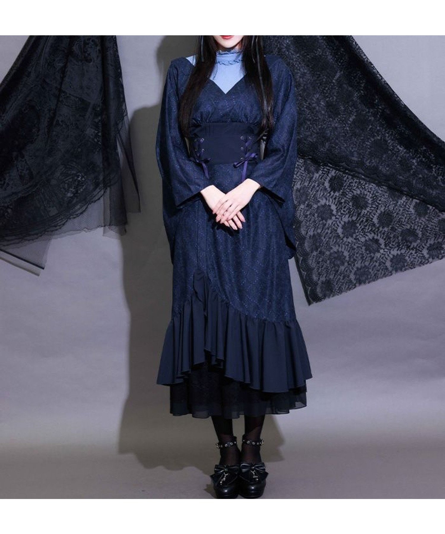 【アクシーズファム/axes femme】の裾フリルマーメイドスカート インテリア・キッズ・メンズ・レディースファッション・服の通販 founy(ファウニー) 　ファッション　Fashion　レディースファッション　Fashion for Women　スカート　Skirts　おすすめ　Recommended / Our Picks　コルセット　Corset, Bustier　コレクション　Collection, Seasonal Line　ジャカード／ジャガード　Jacquard, Woven Pattern　フリル　Frill, Ruffle　レース　Lace, Lace Fabric　紺|ID: prp329100004988010 ipo3291000000037367171