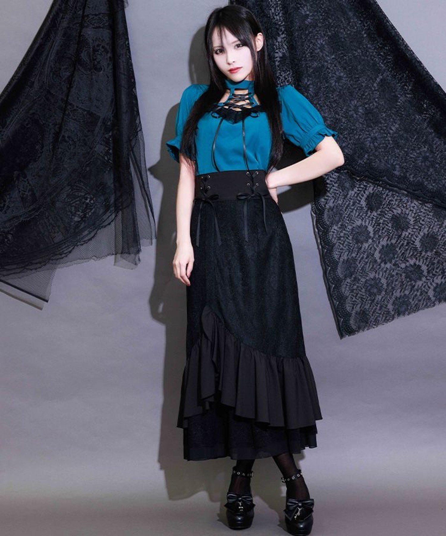 【アクシーズファム/axes femme】の裾フリルマーメイドスカート インテリア・キッズ・メンズ・レディースファッション・服の通販 founy(ファウニー) 　ファッション　Fashion　レディースファッション　Fashion for Women　スカート　Skirts　おすすめ　Recommended / Our Picks　コルセット　Corset, Bustier　コレクション　Collection, Seasonal Line　ジャカード／ジャガード　Jacquard, Woven Pattern　フリル　Frill, Ruffle　レース　Lace, Lace Fabric　黒|ID: prp329100004988010 ipo3291000000037367172