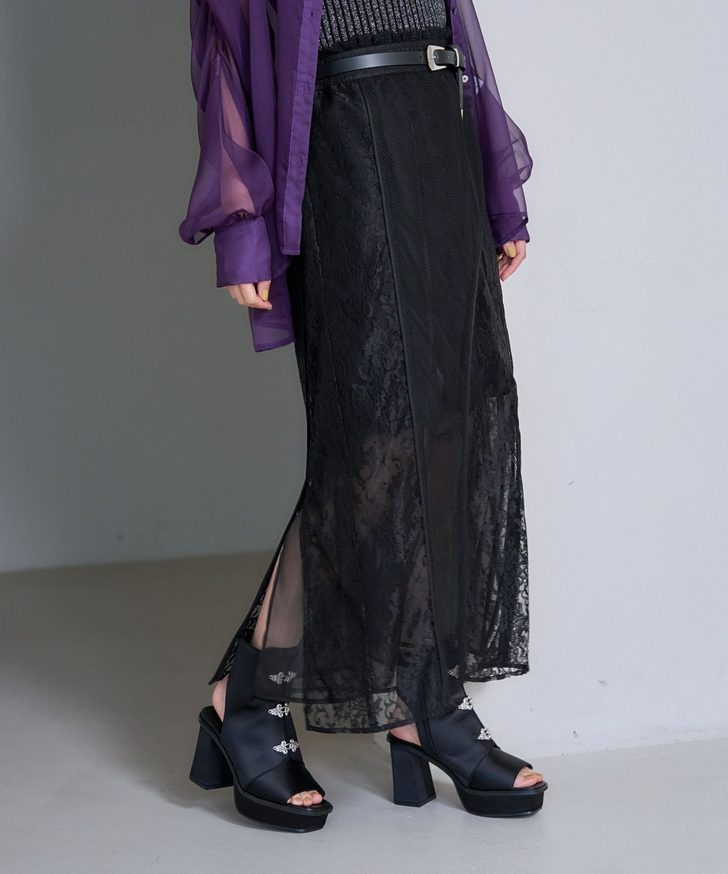 【ハレ/HARE】のレースメッシュキリカエナロースカート インテリア・キッズ・メンズ・レディースファッション・服の通販 founy(ファウニー) 　ファッション　Fashion　レディースファッション　Fashion for Women　スカート　Skirts　ウェーブ　Wavy Pattern　シアー　Sheer, See-Through　ショート　Short, Short Length　ストレート　Straight, Straight Cut　スニーカー　Sneakers, Trainers　スリーブ　Sleeve, Long Sleeve / Short Sleeve　メッシュ　Mesh, Net Fabric　レース　Lace, Lace Fabric　エレガント 上品　Elegant　切替　Switching, Contrast Panel　ブラック09|ID: prp329100004988034 ipo3291000000037367255