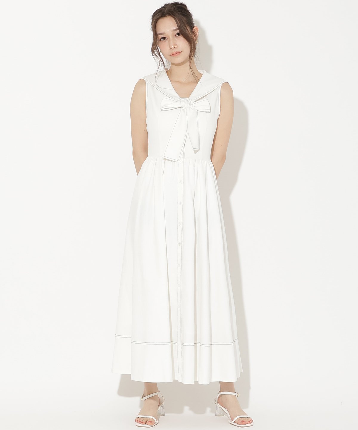 【ウィルセレクション/WILLSELECTION】のセーラーカラーノースリーブシャツワンピース インテリア・キッズ・メンズ・レディースファッション・服の通販 founy(ファウニー) 　ファッション　Fashion　レディースファッション　Fashion for Women　ワンピース　Dresses　シャツワンピース / 1枚で着映えコーデ　Shirt Dresses　デニム　Denim, Jeans Material　ノースリーブ　Sleeveless, No-Sleeve　バランス　Balance, Style Balance　フロント　Front, Front Design　レース　Lace, Lace Fabric　ロング　Long, Long-Length　切替　Switching, Contrast Panel　夏　Summer　春　Spring　S/S・春夏　SS, Spring/Summer, Warm Season　オフ|ID: prp329100004988071 ipo3291000000037367399