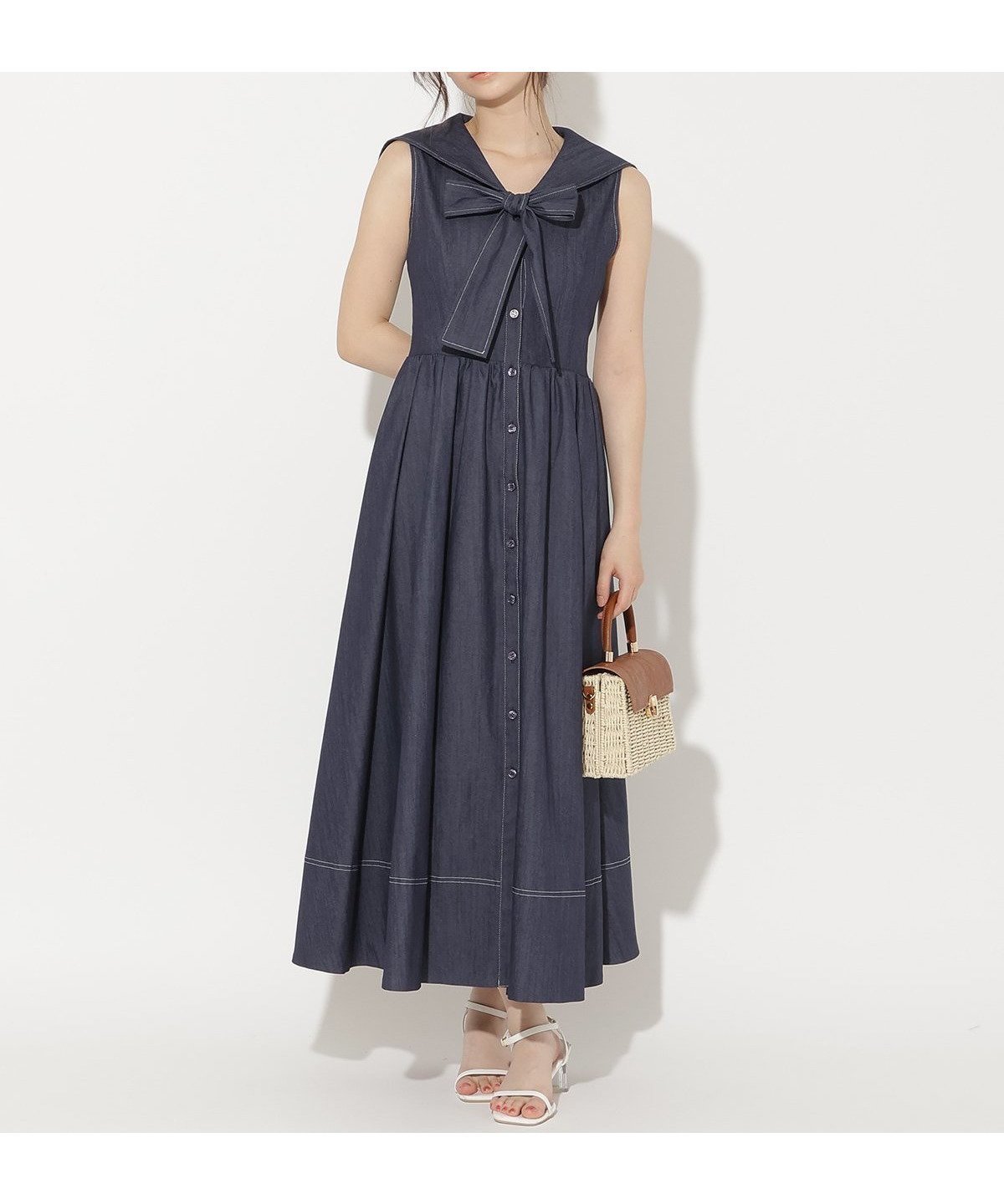 【ウィルセレクション/WILLSELECTION】のセーラーカラーノースリーブシャツワンピース インテリア・キッズ・メンズ・レディースファッション・服の通販 founy(ファウニー) 　ファッション　Fashion　レディースファッション　Fashion for Women　ワンピース　Dresses　シャツワンピース / 1枚で着映えコーデ　Shirt Dresses　デニム　Denim, Jeans Material　ノースリーブ　Sleeveless, No-Sleeve　バランス　Balance, Style Balance　フロント　Front, Front Design　レース　Lace, Lace Fabric　ロング　Long, Long-Length　切替　Switching, Contrast Panel　夏　Summer　春　Spring　S/S・春夏　SS, Spring/Summer, Warm Season　ネイビー|ID: prp329100004988071 ipo3291000000037367400