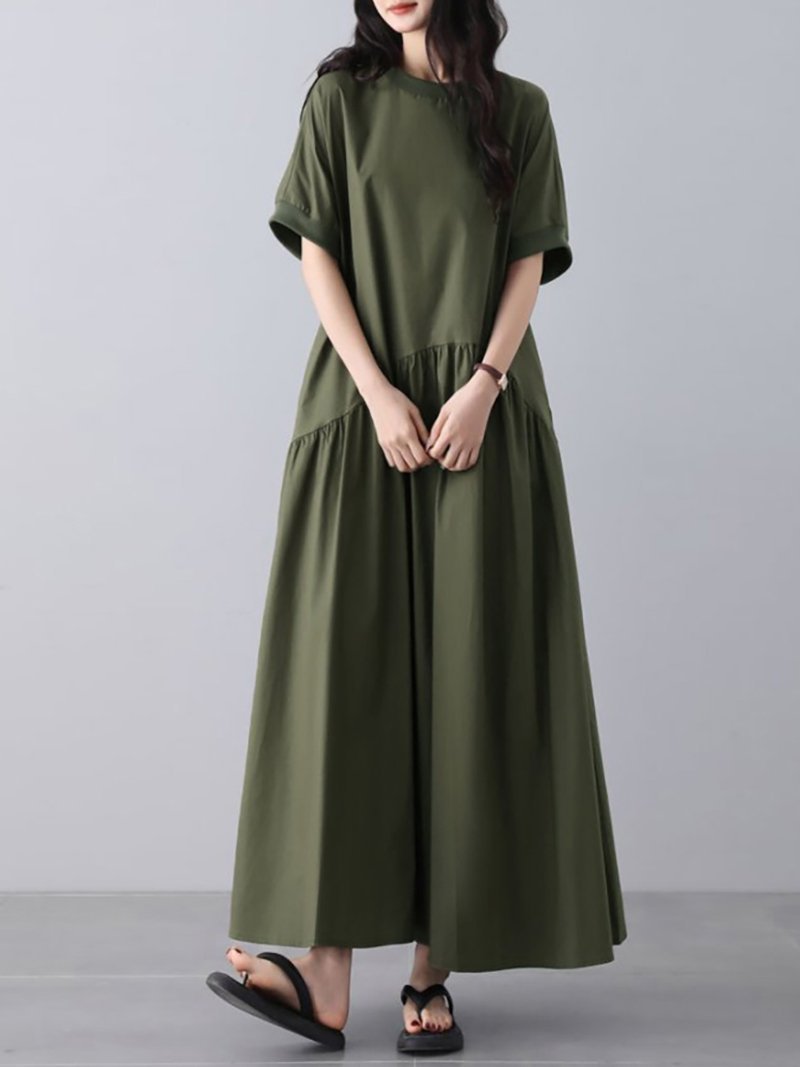 【ドゥーベル/Doux Belle】のフレアリラックスワンピース フレア ロング インテリア・キッズ・メンズ・レディースファッション・服の通販 founy(ファウニー) 　ファッション　Fashion　レディースファッション　Fashion for Women　ワンピース　Dresses　フレア　Flare, Flared　ロング　Long, Long-Length　夏　Summer　春　Spring　カーキ|ID: prp329100004988084 ipo3291000000037367589