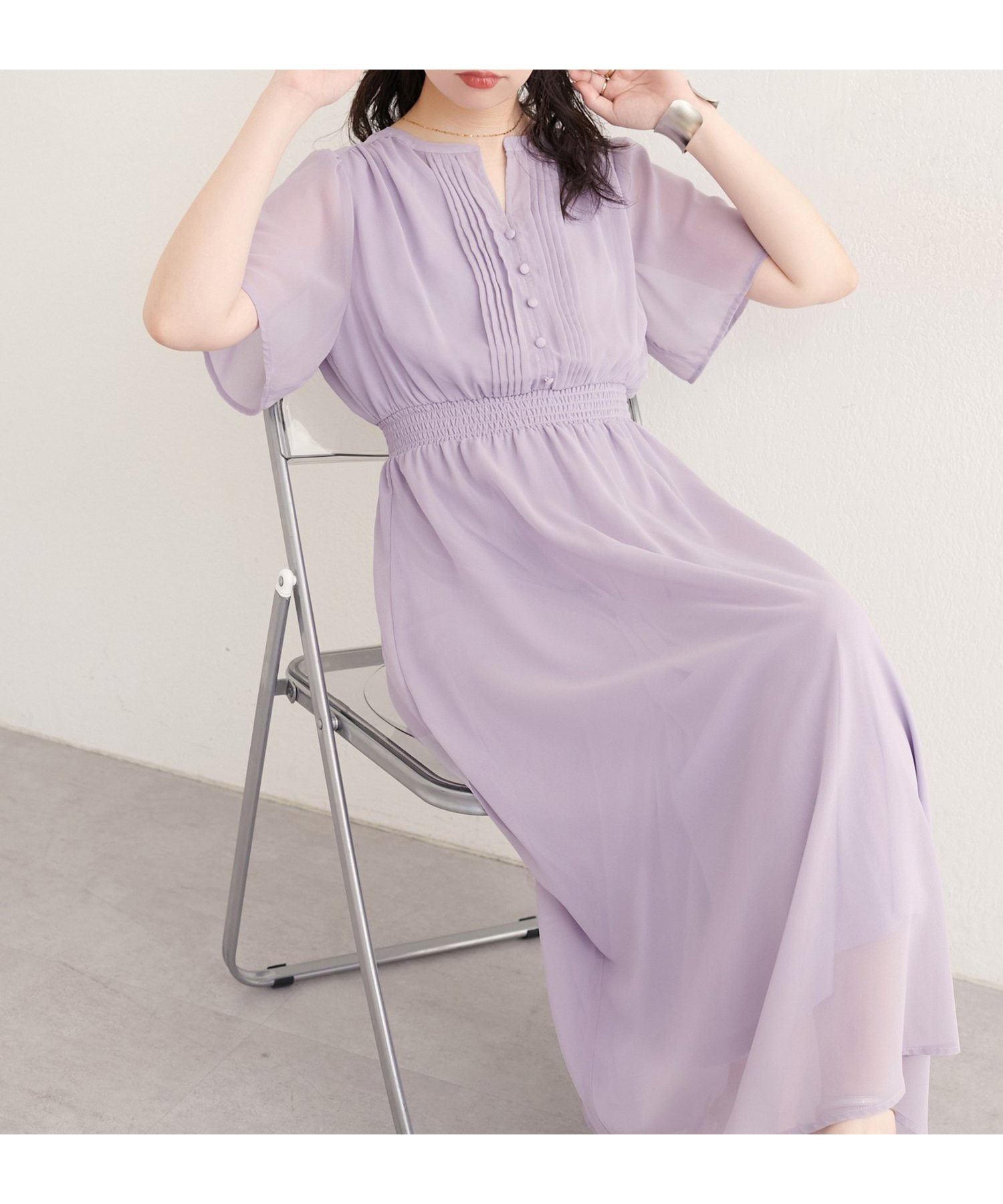 【ナチュラルクチュール/natural couture】のピンタックフレア袖ワンピース インテリア・キッズ・メンズ・レディースファッション・服の通販 founy(ファウニー) 　ファッション　Fashion　レディースファッション　Fashion for Women　ワンピース　Dresses　カーディガン　Cardigan, Knitwear　サンダル　Sandals, Summer Shoes　シェイプ　Shape, Slim Fit　シャーリング　Shirring, Ruched　ジャケット　Jacket, Outerwear　スニーカー　Sneakers, Trainers　ダウン　Down, Puffer　デコルテ　Décolleté, Neckline　フォーマル　Formal, Dressy　フレア　Flare, Flared　帽子　Hat, Headwear　リゾート　Resort, Vacation Style　再入荷　Restock / Back in Stock　おすすめ　Recommended / Our Picks　エレガント 上品　Elegant　2026年　2026　2026春夏・S/S　Spring/Summer 2026 SS26　ラベンダー|ID: prp329100004988095 ipo3291000000037367654
