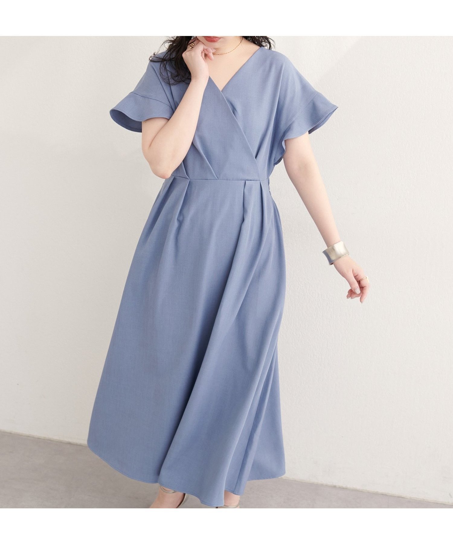 【ナチュラルクチュール/natural couture】の【sherbet line】接触冷感カシュクールフリル袖ワンピース インテリア・キッズ・メンズ・レディースファッション・服の通販 founy(ファウニー) 　ファッション　Fashion　レディースファッション　Fashion for Women　ワンピース　Dresses　アクセサリー　Fashion Accessories　インナー　Innerwear　エレガント 上品　Elegant　カーディガン　Cardigan, Knitwear　サンダル　Sandals, Summer Shoes　シンプル　Simple, Minimal　ジャケット　Jacket, Outerwear　スニーカー　Sneakers, Trainers　デコルテ　Décolleté, Neckline　フィット　Fit, Slim Fit　フリル　Frill, Ruffle　ペチコート　Petticoat, Underskirt　ポケット　Pocket, Pocket Detail　リラックス　Relax, Relaxed Fit　再入荷　Restock / Back in Stock　おすすめ　Recommended / Our Picks　夏　Summer　2026年　2026　2026春夏・S/S　Spring/Summer 2026 SS26　ブルー|ID: prp329100004988096 ipo3291000000037367657