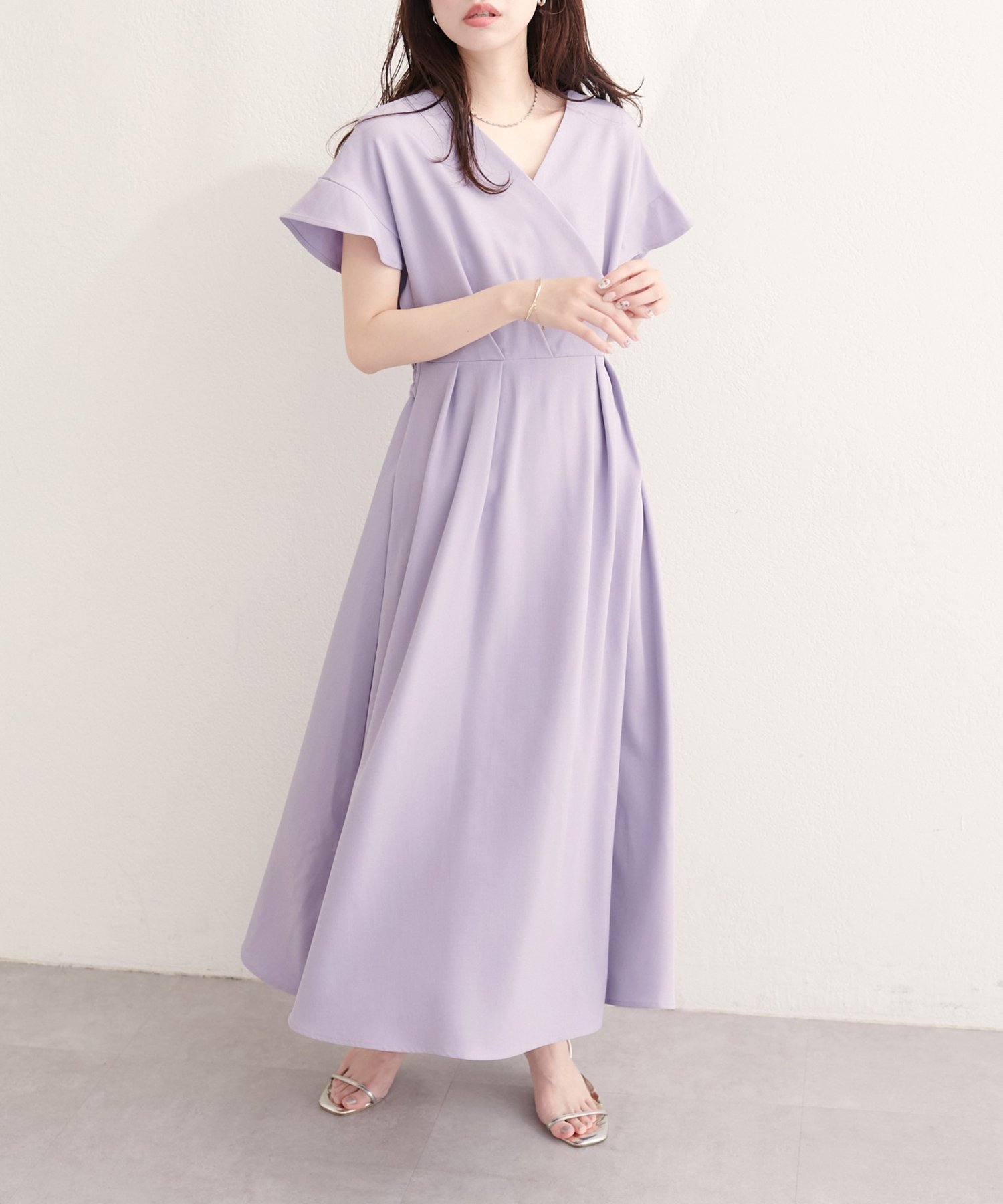 【ナチュラルクチュール/natural couture】の【sherbet line】接触冷感カシュクールフリル袖ワンピース インテリア・キッズ・メンズ・レディースファッション・服の通販 founy(ファウニー) 　ファッション　Fashion　レディースファッション　Fashion for Women　ワンピース　Dresses　アクセサリー　Fashion Accessories　インナー　Innerwear　エレガント 上品　Elegant　カーディガン　Cardigan, Knitwear　サンダル　Sandals, Summer Shoes　シンプル　Simple, Minimal　ジャケット　Jacket, Outerwear　スニーカー　Sneakers, Trainers　デコルテ　Décolleté, Neckline　フィット　Fit, Slim Fit　フリル　Frill, Ruffle　ペチコート　Petticoat, Underskirt　ポケット　Pocket, Pocket Detail　リラックス　Relax, Relaxed Fit　再入荷　Restock / Back in Stock　おすすめ　Recommended / Our Picks　夏　Summer　2026年　2026　2026春夏・S/S　Spring/Summer 2026 SS26　ラベンダー|ID: prp329100004988096 ipo3291000000037367659