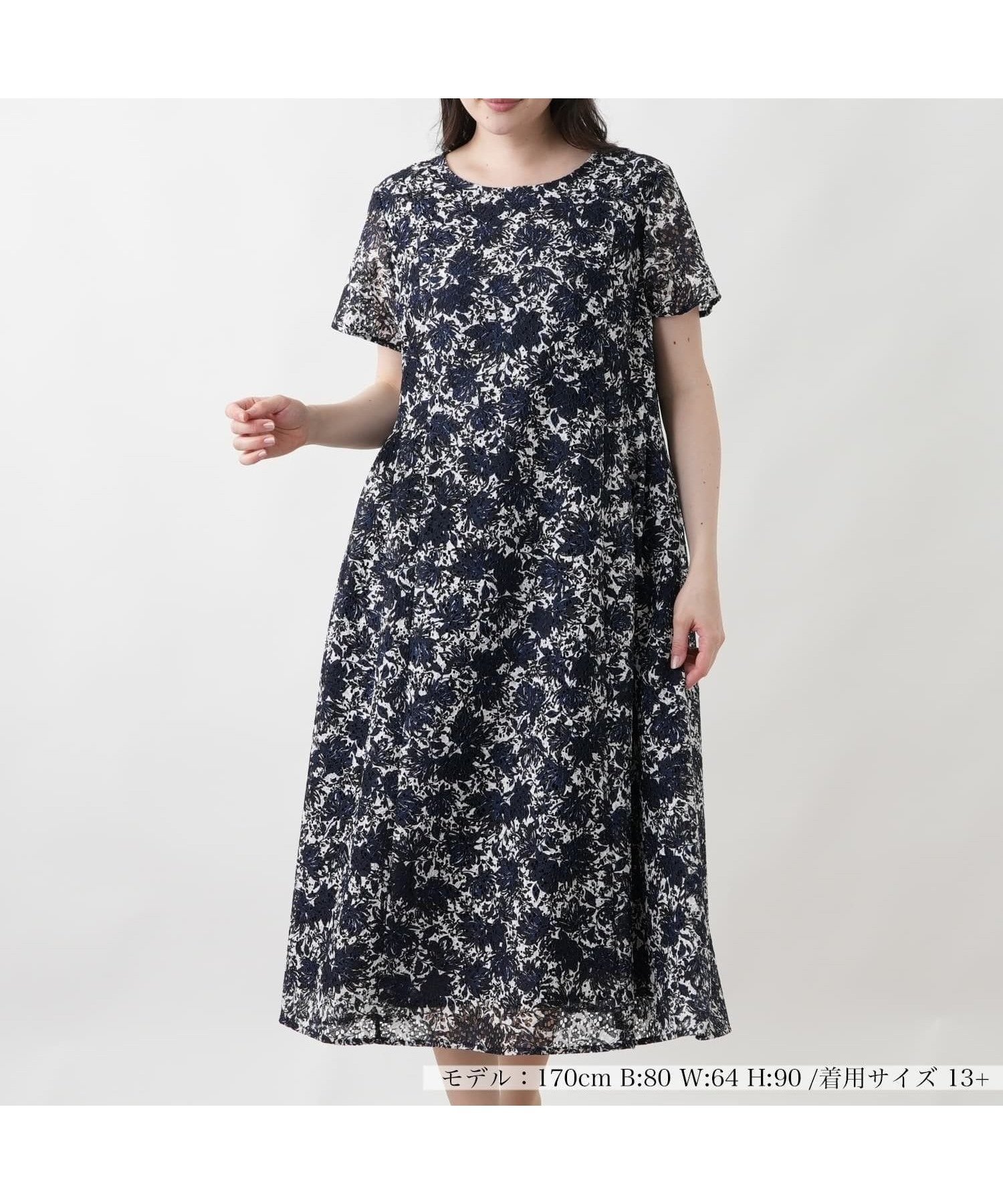 【レリアンプラスハウス/Leilian PLUS HOUSE】のワンピース【Leilian WHITE LABEL】【ライトオケージョン】 インテリア・キッズ・メンズ・レディースファッション・服の通販 founy(ファウニー) 　ファッション　Fashion　レディースファッション　Fashion for Women　ワンピース　Dresses　アクセサリー　Fashion Accessories　ウォッシャブル　Machine Washable　トレンド　Trend, Trending Now　フォーマル　Formal, Dressy　ベーシック　Basic, Essential　ポケット　Pocket, Pocket Detail　半袖　Short Sleeve, Half Sleeve　夏　Summer　エレガント 上品　Elegant　ネイビー系|ID: prp329100004988110 ipo3291000000037367715