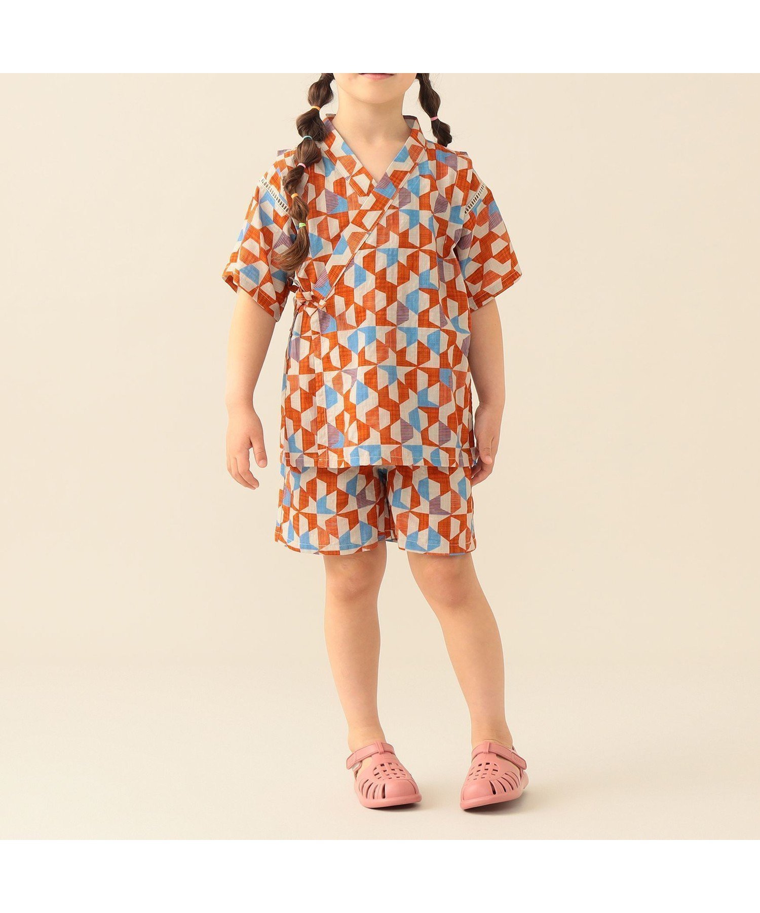 【ビームス ミニ/BEAMS mini / KIDS】の幾何学柄 甚平 2026SS (90~130cm)お祭り 女の子 男の子 夏休み 花火大会 夕涼み インテリア・キッズ・メンズ・レディースファッション・服の通販 founy(ファウニー) 　ファッション　Fashion　キッズファッション　Fashion for Kids　キャップ　Cap, Baseball Cap　グラフィック　Graphic, Graphic Design　サンダル　Sandals, Summer Shoes　定番　Standard, Basic Item　パジャマ　Pajamas, Sleepwear　ベーシック　Basic, Essential　モダン　Modern, Contemporary　リラックス　Relax, Relaxed Fit　レトロ　Retro, Vintage Style　夏　Summer　2026年　2026　2026春夏・S/S　Spring/Summer 2026 SS26　ORANGE|ID: prp329100004988159 ipo3291000000037368053
