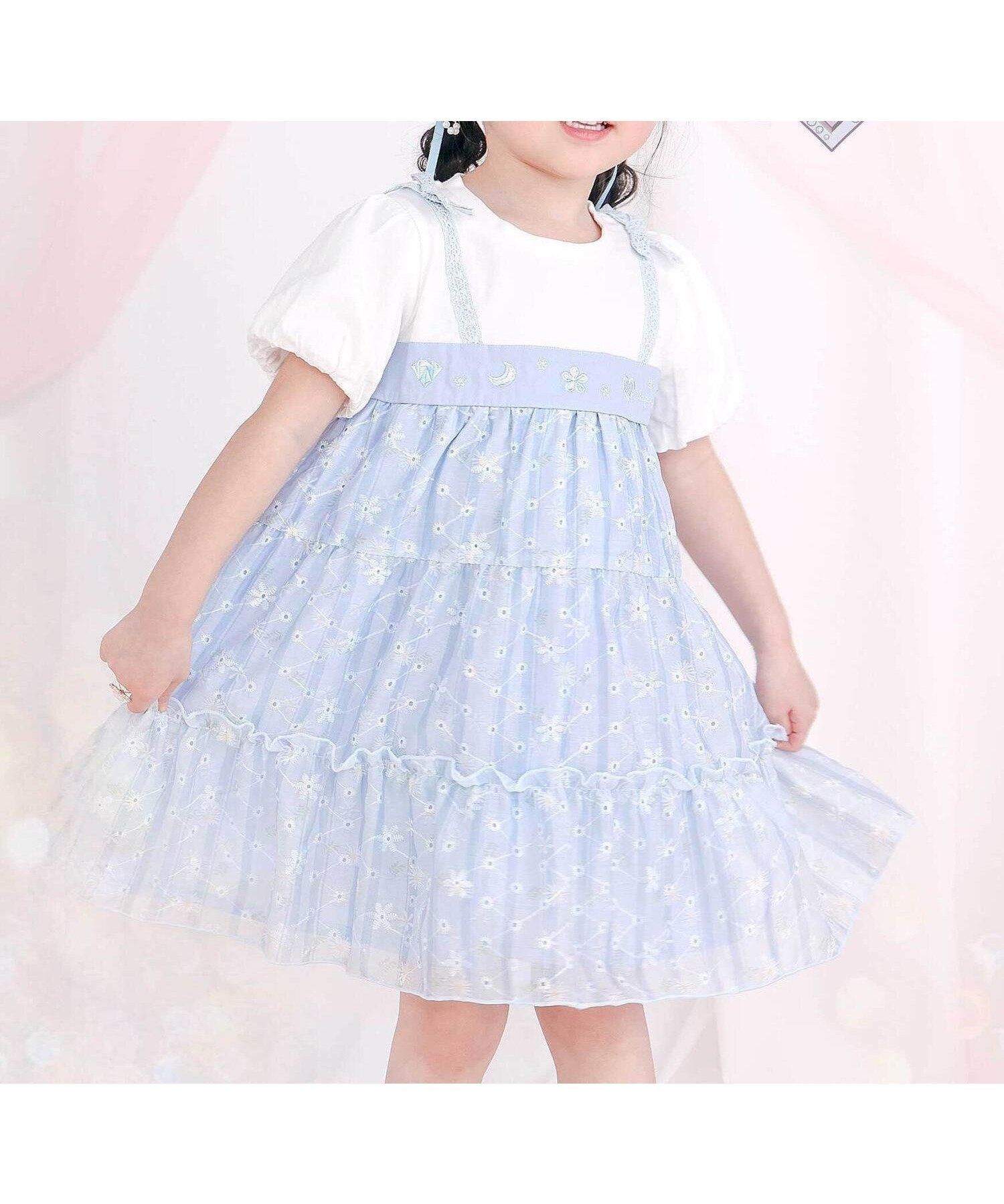 【ベベ オンライン ストア/BEBE ONLINE STORE / KIDS】の【スラプリ】花柄シフォンレースリボンワンピース(80~130cm) インテリア・キッズ・メンズ・レディースファッション・服の通販 founy(ファウニー) 　ファッション　Fashion　キッズファッション　Fashion for Kids　ワンピース　Dresses　春　Spring　ギャザー　Gathered, Ruffled　コレクション　Collection, Seasonal Line　シフォン　Chiffon, Lightweight Fabric　チェック　Check, Plaid, Tartan　フレンチ　French, French Style　ブロード　Broadcloth, Fine Cotton　モチーフ　Motif, Design Theme　リゾート　Resort, Vacation Style　リボン　Ribbon, Bow　レース　Lace, Lace Fabric　S/S・春夏　SS, Spring/Summer, Warm Season　夏　Summer　エレガント 上品　Elegant　2026年　2026　2026春夏・S/S　Spring/Summer 2026 SS26　ブルー系|ID: prp329100004988196 ipo3291000000037368428