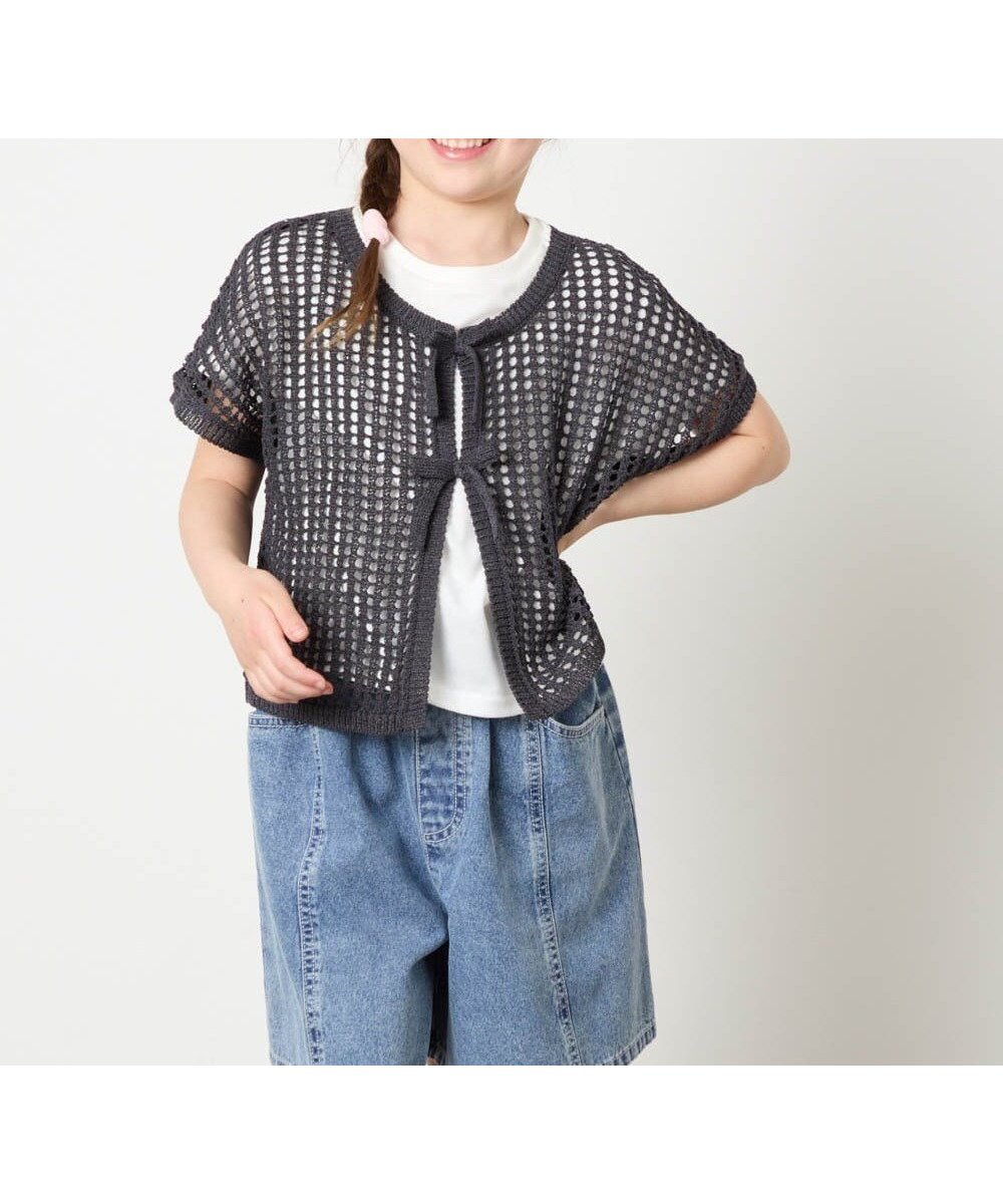 【アー ヴェー ヴェー/a.v.v / KIDS】の120-160 SET ママとお揃いコーデが叶う メッシュニットレイヤードトップス 大人の最旬トレンドファッション＆コーディネート founy(ファウニー) 　ファッション　Fashion　キッズファッション　Fashion for Kids　トップス・カットソー　Cut & Sew Tops　カットソー　Cut and Sewn Top　カーディガン　Cardigan, Knitwear　コンパクト　Compact, Small Size　ショート　Short, Short Length　バランス　Balance, Style Balance　フロント　Front, Front Design　メッシュ　Mesh, Net Fabric　リボン　Ribbon, Bow　再入荷　Restock / Back in Stock　 other-1|ID: prp329100004988285 ipo3291000000037369049