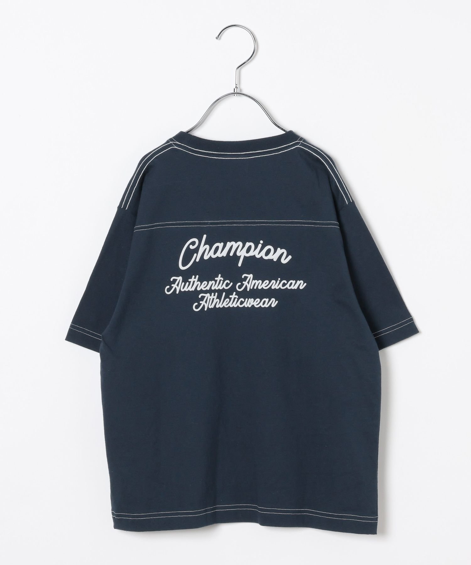 【ベイフロー/BAYFLOW / KIDS】の【Champion(チャンピオン)】別注配色ステッチT(KIDS) インテリア・キッズ・メンズ・レディースファッション・服の通販 founy(ファウニー) 　ファッション　Fashion　キッズファッション　Fashion for Kids　キャンバス　Canvas, Canvas Fabric　チェーン　Chain, Chain Strap　ニューヨーク　New York, NYC Style　フィット　Fit, Slim Fit　プリント　Print, Printed Pattern　別注　Limited Edition, Custom Order　リラックス　Relax, Relaxed Fit　ネイビー88|ID: prp329100004988334 ipo3291000000037369348