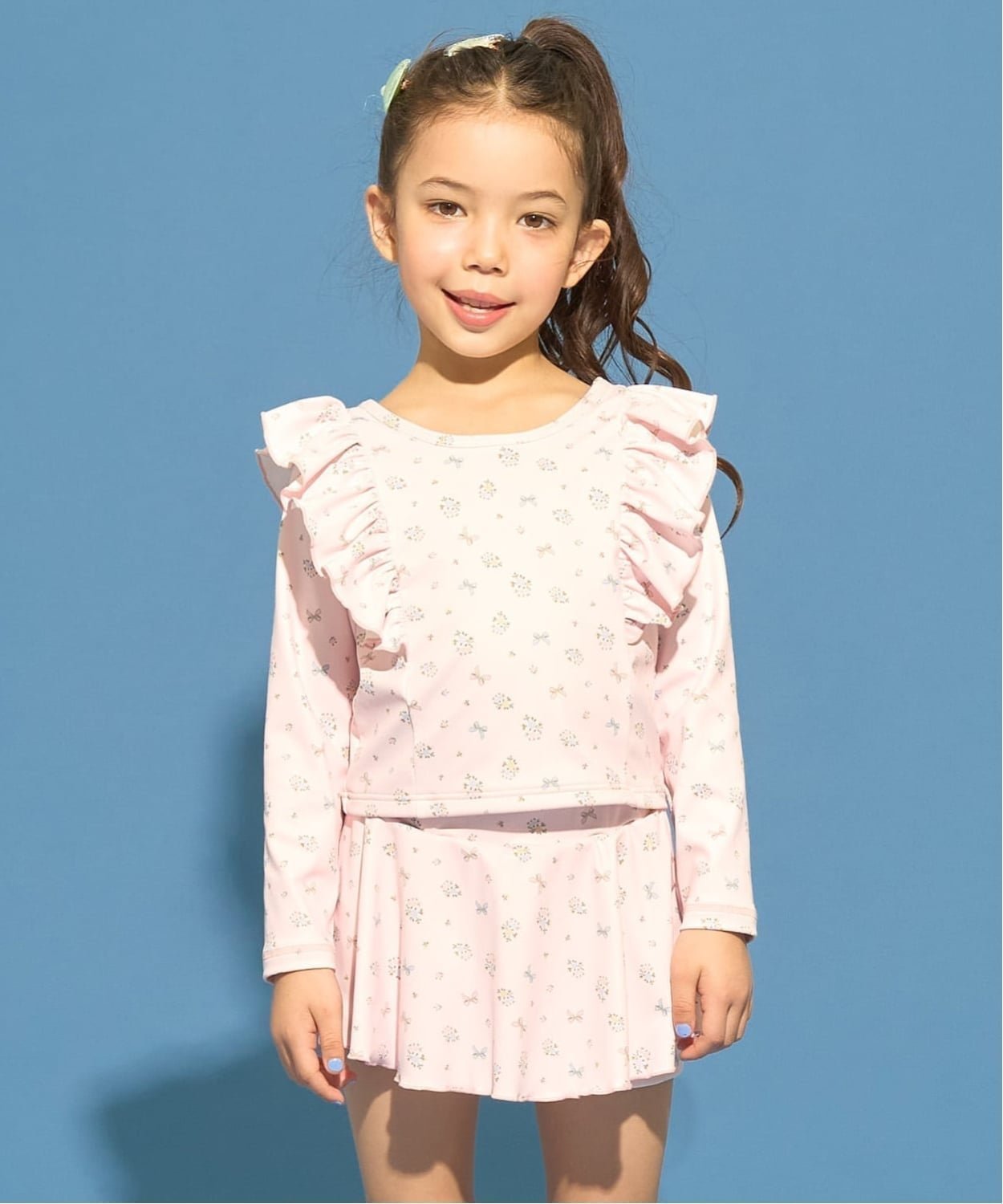 【ナルミヤ オンライン/NARUMIYA ONELINE / KIDS】の【SWIM】【UV カット】花柄フリルラッシュガード・スカパンセット インテリア・キッズ・メンズ・レディースファッション・服の通販 founy(ファウニー) 　ファッション　Fashion　キッズファッション　Fashion for Kids　インナー　Innerwear　ガーリー　Girly, Feminine Style　フリル　Frill, Ruffle　プリント　Print, Printed Pattern　ポケット　Pocket, Pocket Detail　ライトピンク|ID: prp329100004988339 ipo3291000000037369373