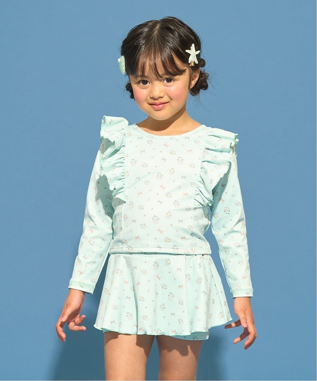 【ナルミヤ オンライン/NARUMIYA ONELINE / KIDS】の【SWIM】【UV カット】花柄フリルラッシュガード・スカパンセット インテリア・キッズ・メンズ・レディースファッション・服の通販 founy(ファウニー) 　ファッション　Fashion　キッズファッション　Fashion for Kids　インナー　Innerwear　ガーリー　Girly, Feminine Style　フリル　Frill, Ruffle　プリント　Print, Printed Pattern　ポケット　Pocket, Pocket Detail　ミント|ID: prp329100004988339 ipo3291000000037369375
