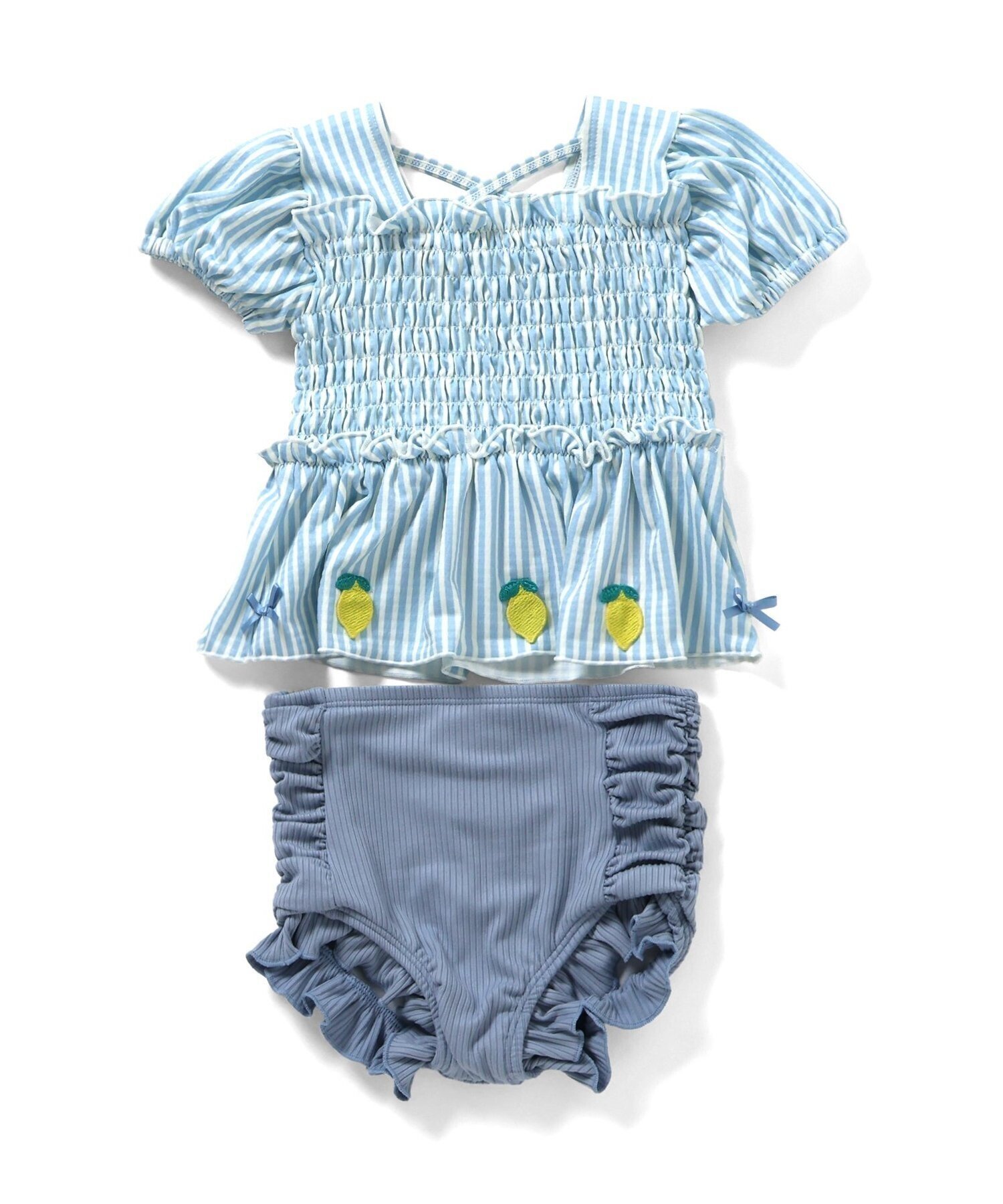 【エフオー オンラインストア/F.O.Online Store / KIDS】の肩がズリ落ちにくい フルーツモチーフセパレート水着 インテリア・キッズ・メンズ・レディースファッション・服の通販 founy(ファウニー) 　ファッション　Fashion　キッズファッション　Fashion for Kids　ビーチ　Beach, Seaside　夏　Summer　水着　Swimsuit, Swimwear　サックス|ID: prp329100004988366 ipo3291000000037369521