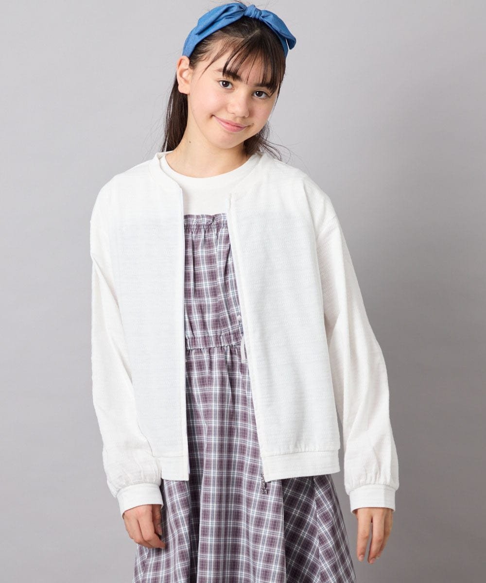 【アー ヴェー ヴェー/a.v.v / KIDS】の【UVカット】 120-160 ボーダージャガードカーディガン インテリア・キッズ・メンズ・レディースファッション・服の通販 founy(ファウニー) 　ファッション　Fashion　キッズファッション　Fashion for Kids　カットソー　Cut and Sewn Top　カーディガン　Cardigan, Knitwear　ガーリー　Girly, Feminine Style　サロペット　Overalls, Salopette　シアー　Sheer, See-Through　デニム　Denim, Jeans Material　ブルゾン　Blouson, Bomber Jacket　ボーダー　Border, Stripe　羽織　Haori, Light Jacket　再入荷　Restock / Back in Stock　夏　Summer　ホワイト|ID: prp329100004988403 ipo3291000000037369685