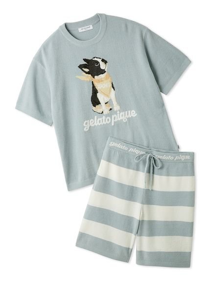 【ジェラートピケ オム/GELATO PIQUE HOMME / MEN】の【ONLINE限定】【HOMME】エアリーモコボストンテリアジャガードプルオーバー ハーフパンツセット インテリア・キッズ・メンズ・レディースファッション・服の通販 founy(ファウニー) 　ファッション　Fashion　メンズファッション　Fashion for Men　トップス・カットソー　Cut & Sew Tops　ボトムス　Bottoms　ハーフパンツ・ショートパンツ　Shorts & Half Pants　スニーカー　Sneakers, Trainers　スマート　Smart, Elegant　セットアップ　Set-Up, Coordinated Outfit　ハーフ　Half, Half-Length　バンダナ　Bandana, Head Scarf　ボストン　Boston　ボトム　Bottoms, Lower Wear　ボーダー　Border, Stripe　半袖　Short Sleeve, Half Sleeve　無地　Plain, Solid Color　おすすめ　Recommended / Our Picks　犬　Dog　ギフト プレゼント　Gift / Present　BLU[086]|ID: prp329100004988451 ipo3291000000037370113