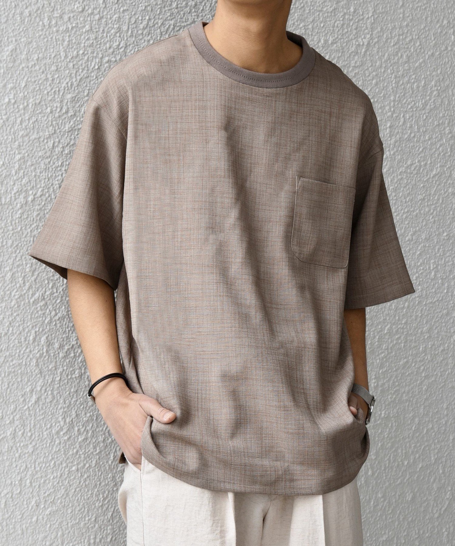 【シップス/SHIPS / MEN】のSHIPS any UVカット FUTURE LINEN CANVAS リネンライク デザイン リブ ポケット Tシャツ インテリア・キッズ・メンズ・レディースファッション・服の通販 founy(ファウニー) 　ファッション　Fashion　メンズファッション　Fashion for Men　ジャケット　Jacket, Outerwear　セットアップ　Set-Up, Coordinated Outfit　テクスチャー　Texture, Textured Fabric　フロント　Front, Front Design　ポケット　Pocket, Pocket Detail　リラックス　Relax, Relaxed Fit　夏　Summer　ブラウン|ID: prp329100004988474 ipo3291000000037370252