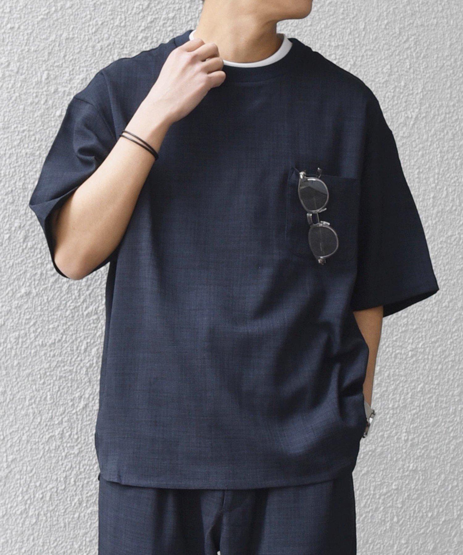 【シップス/SHIPS / MEN】のSHIPS any UVカット FUTURE LINEN CANVAS リネンライク デザイン リブ ポケット Tシャツ インテリア・キッズ・メンズ・レディースファッション・服の通販 founy(ファウニー) 　ファッション　Fashion　メンズファッション　Fashion for Men　ジャケット　Jacket, Outerwear　セットアップ　Set-Up, Coordinated Outfit　テクスチャー　Texture, Textured Fabric　フロント　Front, Front Design　ポケット　Pocket, Pocket Detail　リラックス　Relax, Relaxed Fit　夏　Summer　ネイビー|ID: prp329100004988474 ipo3291000000037370254