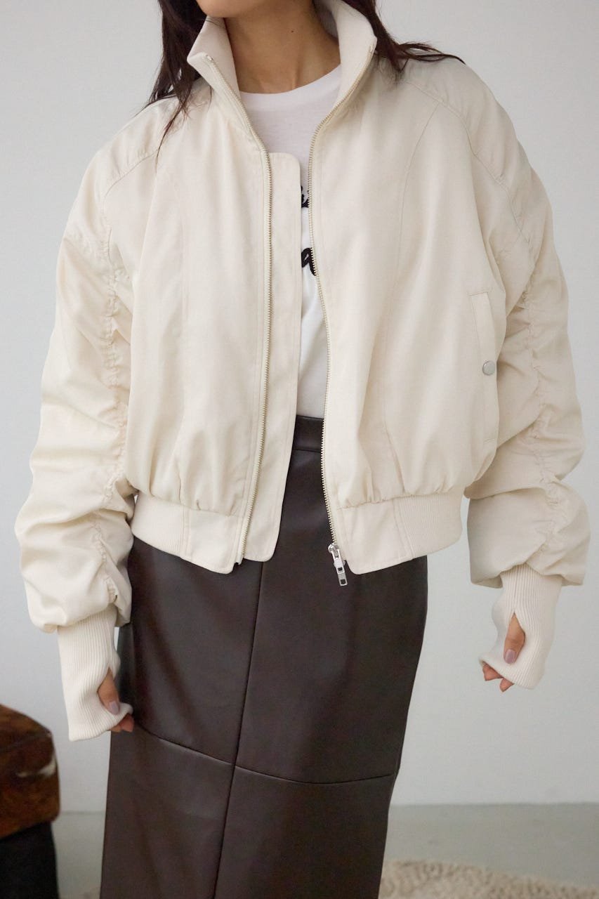 【アズール バイ マウジー/AZUL by moussy】の【WEB限定】ロングリブサムホールショートMA-1 インテリア・キッズ・メンズ・レディースファッション・服の通販 founy(ファウニー) 　ファッション　Fashion　レディースファッション　Fashion for Women　アウター　Coat / Outerwear Collection　MA-1ジャケット　MA-1 Bomber Jackets / Flight Jackets　ギャザー　Gathered, Ruffled　コンパクト　Compact, Small Size　デニム　Denim, Jeans Material　IVOY3|ID: prp329100004988720 ipo3291000000037371684