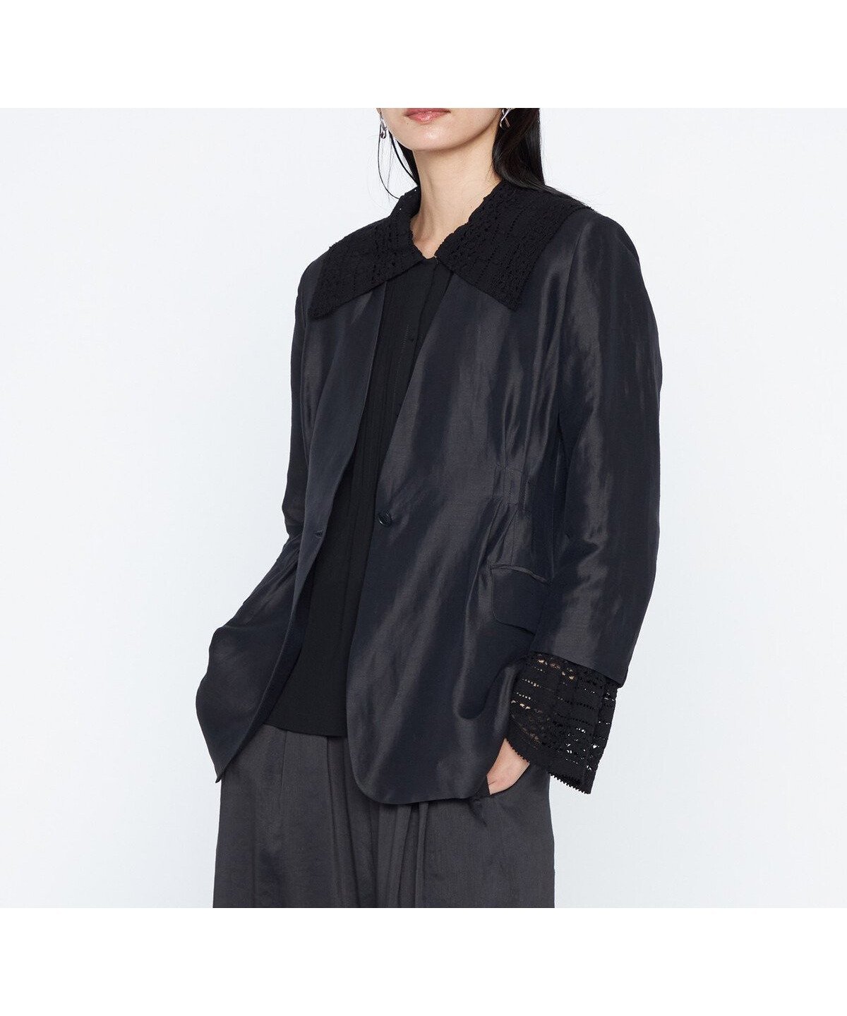 【コムサ/COMME CA】の《セットアップ対応》リネン*シルクツイル ノーカラー タックジャケット インテリア・キッズ・メンズ・レディースファッション・服の通販 founy(ファウニー) 　ファッション　Fashion　レディースファッション　Fashion for Women　アウター　Coat / Outerwear Collection　レディースジャケット・軽アウター　Jackets　シフォン　Chiffon, Lightweight Fabric　シルク　Silk, 100% Silk　ジャケット　Jacket, Outerwear　セットアップ　Set-Up, Coordinated Outfit　タンブラー　Tumbler, Travel Mug　ツイル　Twist, Twisted Detail　テーラード　Tailored, Tailored Fit　ドレープ　Drape, Draping Fabric　なめらか　Smooth, Silky Texture　リネン　Linen, Linen Fabric　レース　Lace, Lace Fabric　ワイド　Wide, Wide Fit　59:ネイビーブラック|ID: prp329100004988741 ipo3291000000037371809