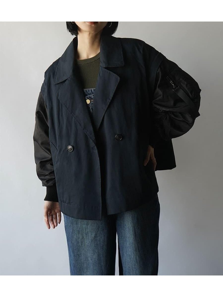 【ラシュッド/LASUD】のMA-1スリーブビッグカラージャケット 大人の最旬トレンドファッション＆コーディネート founy(ファウニー) 　ファッション　Fashion　レディースファッション　Fashion for Women　アウター　Coat / Outerwear Collection　レディースジャケット・軽アウター　Jackets　MA-1ジャケット　MA-1 Bomber Jackets / Flight Jackets　ジャケット　Jacket, Outerwear　ドッキング　Docking, Mixed Material　ビッグ　Big, Oversized　ベスト　Vest, Waistcoat　 other-1|ID: prp329100004988751 ipo3291000000037371860