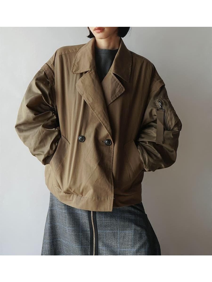 【ラシュッド/LASUD】のMA-1スリーブビッグカラージャケット インテリア・キッズ・メンズ・レディースファッション・服の通販 founy(ファウニー) 　ファッション　Fashion　レディースファッション　Fashion for Women　アウター　Coat / Outerwear Collection　レディースジャケット・軽アウター　Jackets　MA-1ジャケット　MA-1 Bomber Jackets / Flight Jackets　ジャケット　Jacket, Outerwear　ドッキング　Docking, Mixed Material　ビッグ　Big, Oversized　ベスト　Vest, Waistcoat　ブラウン|ID: prp329100004988751 ipo3291000000037371862