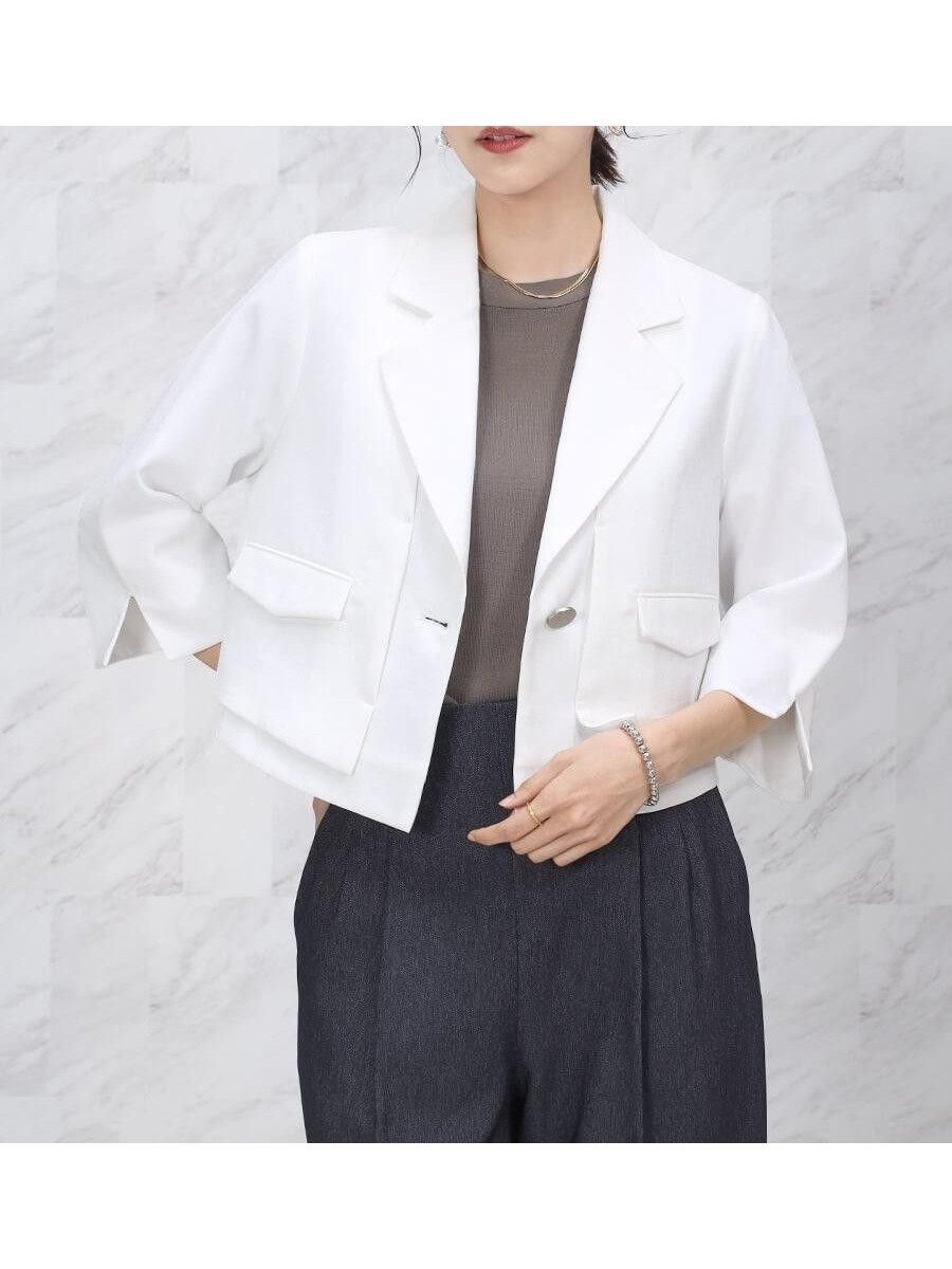 【ヴァン/Vin】のテーラーカラーショートジャケット インテリア・キッズ・メンズ・レディースファッション・服の通販 founy(ファウニー) 　ファッション　Fashion　レディースファッション　Fashion for Women　アウター　Coat / Outerwear Collection　レディースジャケット・軽アウター　Jackets　おすすめ　Recommended / Our Picks　カーディガン　Cardigan, Knitwear　コンパクト　Compact, Small Size　ショート　Short, Short Length　スタイリッシュ　Stylish, Fashionable　バランス　Balance, Style Balance　ワイド　Wide, Wide Fit　夏　Summer　ホワイト|ID: prp329100004988779 ipo3291000000037371976