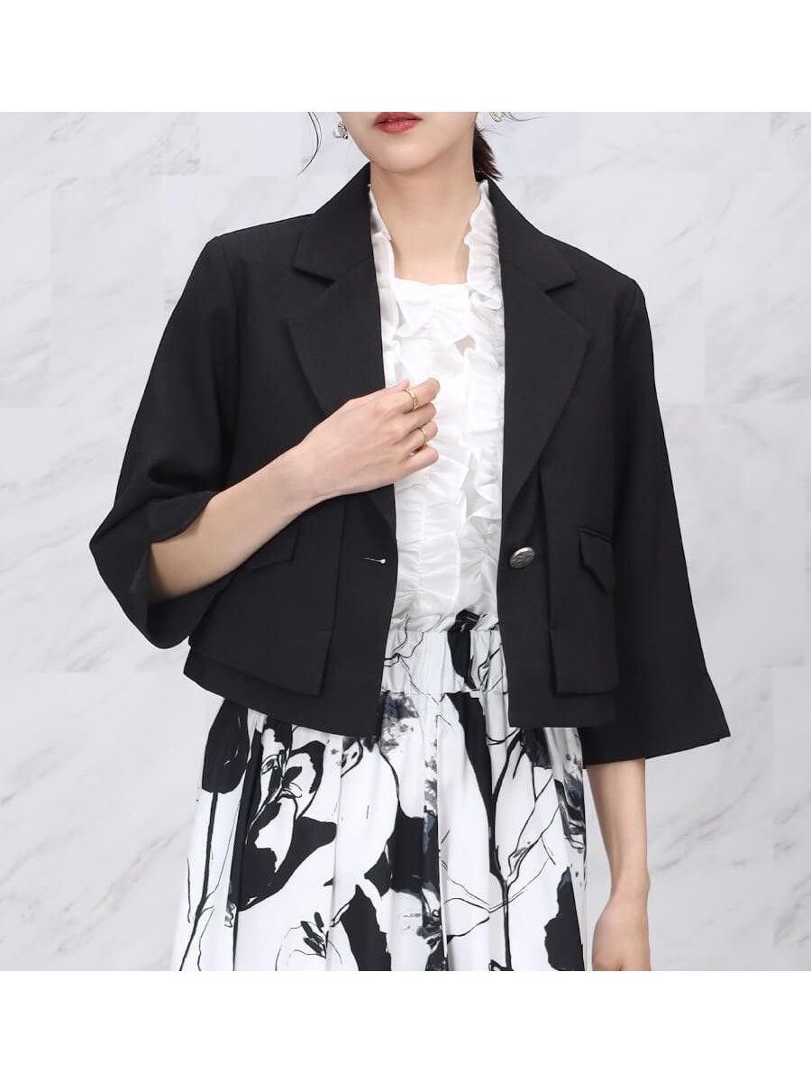 【ヴァン/Vin】のテーラーカラーショートジャケット インテリア・キッズ・メンズ・レディースファッション・服の通販 founy(ファウニー) 　ファッション　Fashion　レディースファッション　Fashion for Women　アウター　Coat / Outerwear Collection　レディースジャケット・軽アウター　Jackets　おすすめ　Recommended / Our Picks　カーディガン　Cardigan, Knitwear　コンパクト　Compact, Small Size　ショート　Short, Short Length　スタイリッシュ　Stylish, Fashionable　バランス　Balance, Style Balance　ワイド　Wide, Wide Fit　夏　Summer　ブラック|ID: prp329100004988779 ipo3291000000037371977