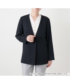 【レリアン/LEILIAN】のノーカラーVネックジャケット 大人の最旬トレンドファッション＆コーディネート founy(ファウニー) ファッション Fashion レディースファッション Fashion for Women アウター Coat / Outerwear Collection レディースジャケット・軽アウター Jackets インナー Innerwear ウォッシャブル Machine Washable シンプル Simple, Minimal ジャケット Jacket, Outerwear パッチ Patch, Appliqué フロント Front, Front Design ポケット Pocket, Pocket Detail リラックス Relax, Relaxed Fit ロング Long, Long-Length 夏 Summer |ID:prp329100004988818
