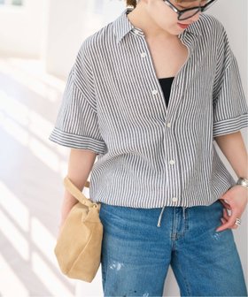 【スピック&スパン/Spick & Span】のリネンブレンドハーフスリーブヘムギャザーシャツ 大人の最旬トレンドファッション＆コーディネート founy(ファウニー) ファッション Fashion レディースファッション Fashion for Women トップス・カットソー Cut & Sew Tops シャツ・ブラウス・オフィスカジュアル Elegant Blouses & Button-Ups スリーブ Sleeve, Long Sleeve / Short Sleeve ドローストリング Drawstring, Pull Cord ハーフ Half, Half-Length バランス Balance, Style Balance ボトム Bottoms, Lower Wear |ID:prp329100004988852