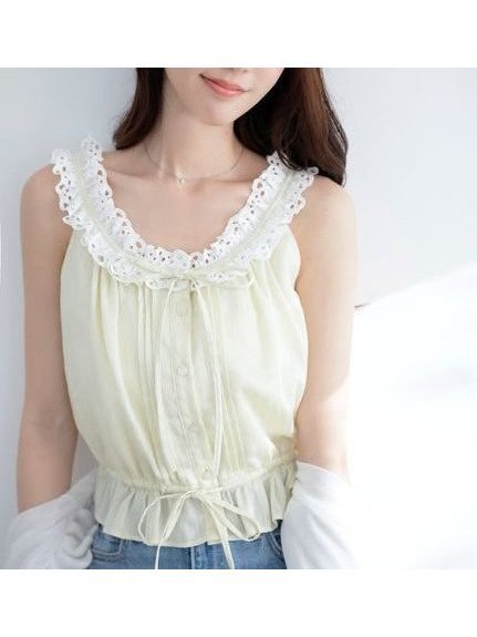 【スナイデル/SNIDEL】のクロップドフリルブラウス インテリア・キッズ・メンズ・レディースファッション・服の通販 founy(ファウニー) 　ファッション　Fashion　レディースファッション　Fashion for Women　トップス・カットソー　Cut & Sew Tops　シャツ・ブラウス・オフィスカジュアル　Elegant Blouses & Button-Ups　おすすめ　Recommended / Our Picks　アメリカン　American Style　イエロー　Yellow　ウェーブ　Wavy Pattern　クロップド　Cropped, Short Length　スマート　Smart, Elegant　スリーブ　Sleeve, Long Sleeve / Short Sleeve　デニム　Denim, Jeans Material　バランス　Balance, Style Balance　ロング　Long, Long-Length　YEL[032]|ID: prp329100004989456 ipo3291000000037373442