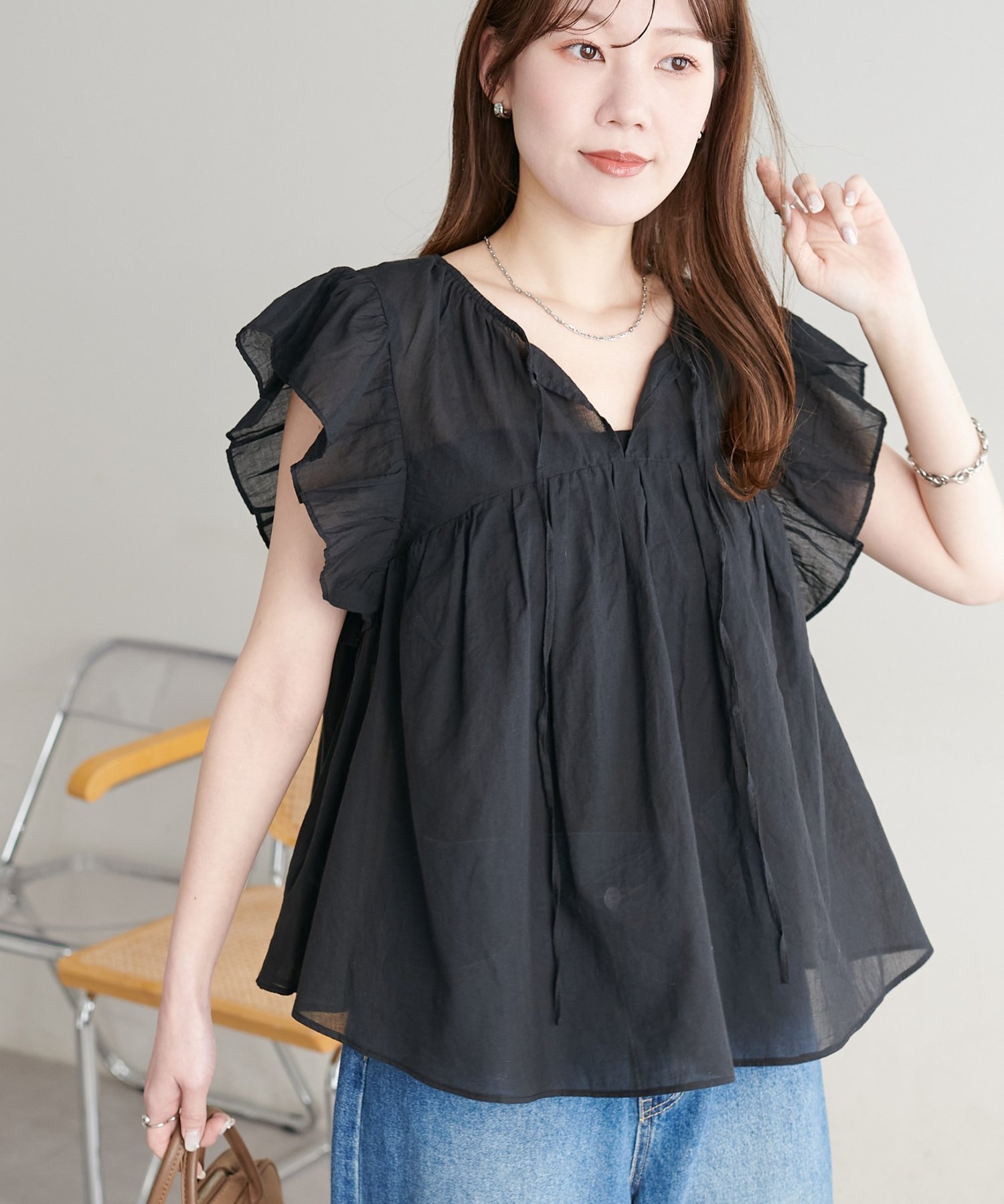 【ディスコート/Discoat】の前後2WAYコットンシアーフリルフレンチ インテリア・キッズ・メンズ・レディースファッション・服の通販 founy(ファウニー) 　ファッション　Fashion　レディースファッション　Fashion for Women　おすすめ　Recommended / Our Picks　とろみ　Fluid, Flowy Fabric　サンダル　Sandals, Summer Shoes　ショート　Short, Short Length　シンプル　Simple, Minimal　スラックス　Slacks, Dress Pants　デコルテ　Décolleté, Neckline　デニム　Denim, Jeans Material　フリル　Frill, Ruffle　ミックス　Mix, Mixed Style　リゾート　Resort, Vacation Style　リボン　Ribbon, Bow　夏　Summer　定番　Standard, Basic Item　ブラック|ID: prp329100004989463 ipo3291000000037373480