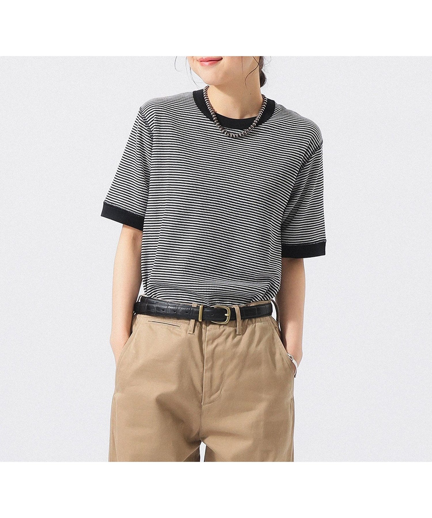 【ビームス ウイメン/BEAMS】の【別注】Healthknit / ワッフル ボーダー Tシャツ インテリア・キッズ・メンズ・レディースファッション・服の通販 founy(ファウニー) 　ファッション　Fashion　レディースファッション　Fashion for Women　トップス・カットソー　Cut & Sew Tops　ニット　Knit Tops & Sweaters　シャツ・ブラウス・オフィスカジュアル　Elegant Blouses & Button-Ups　ロングTシャツ・Tシャツ　Longline T-Shirts & Tees　インナー　Innerwear　カラフル　Colorful Design　ボーダー　Border, Stripe　別注　Limited Edition, Custom Order　ワッフル　Waffle, Waffle Knit　BLACK/OFF|ID: prp329100004989487 ipo3291000000037373654