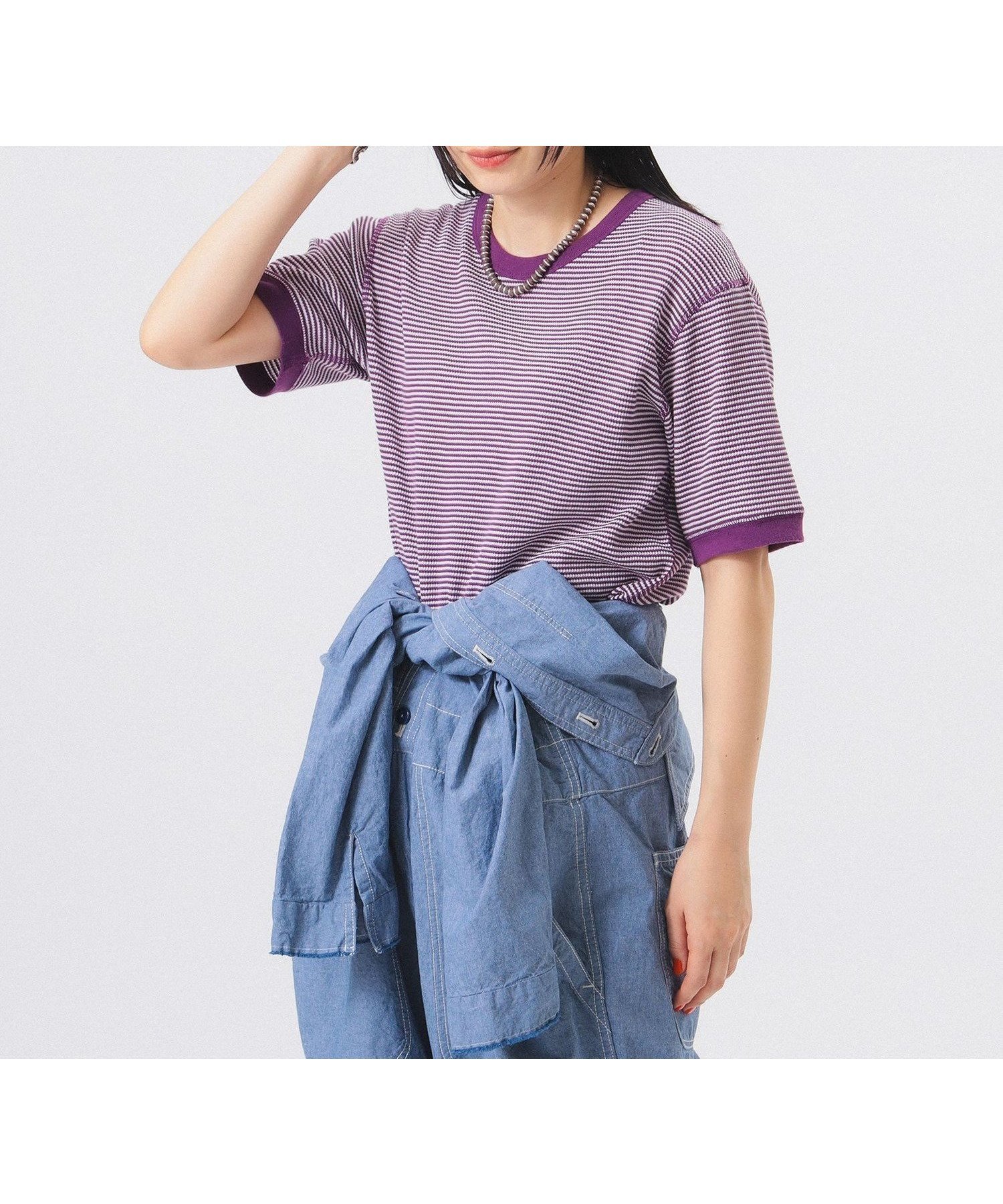 【ビームス ウイメン/BEAMS】の【別注】Healthknit / ワッフル ボーダー Tシャツ インテリア・キッズ・メンズ・レディースファッション・服の通販 founy(ファウニー) 　ファッション　Fashion　レディースファッション　Fashion for Women　トップス・カットソー　Cut & Sew Tops　ニット　Knit Tops & Sweaters　シャツ・ブラウス・オフィスカジュアル　Elegant Blouses & Button-Ups　ロングTシャツ・Tシャツ　Longline T-Shirts & Tees　インナー　Innerwear　カラフル　Colorful Design　ボーダー　Border, Stripe　別注　Limited Edition, Custom Order　ワッフル　Waffle, Waffle Knit　PURPLE/OFF|ID: prp329100004989487 ipo3291000000037373660