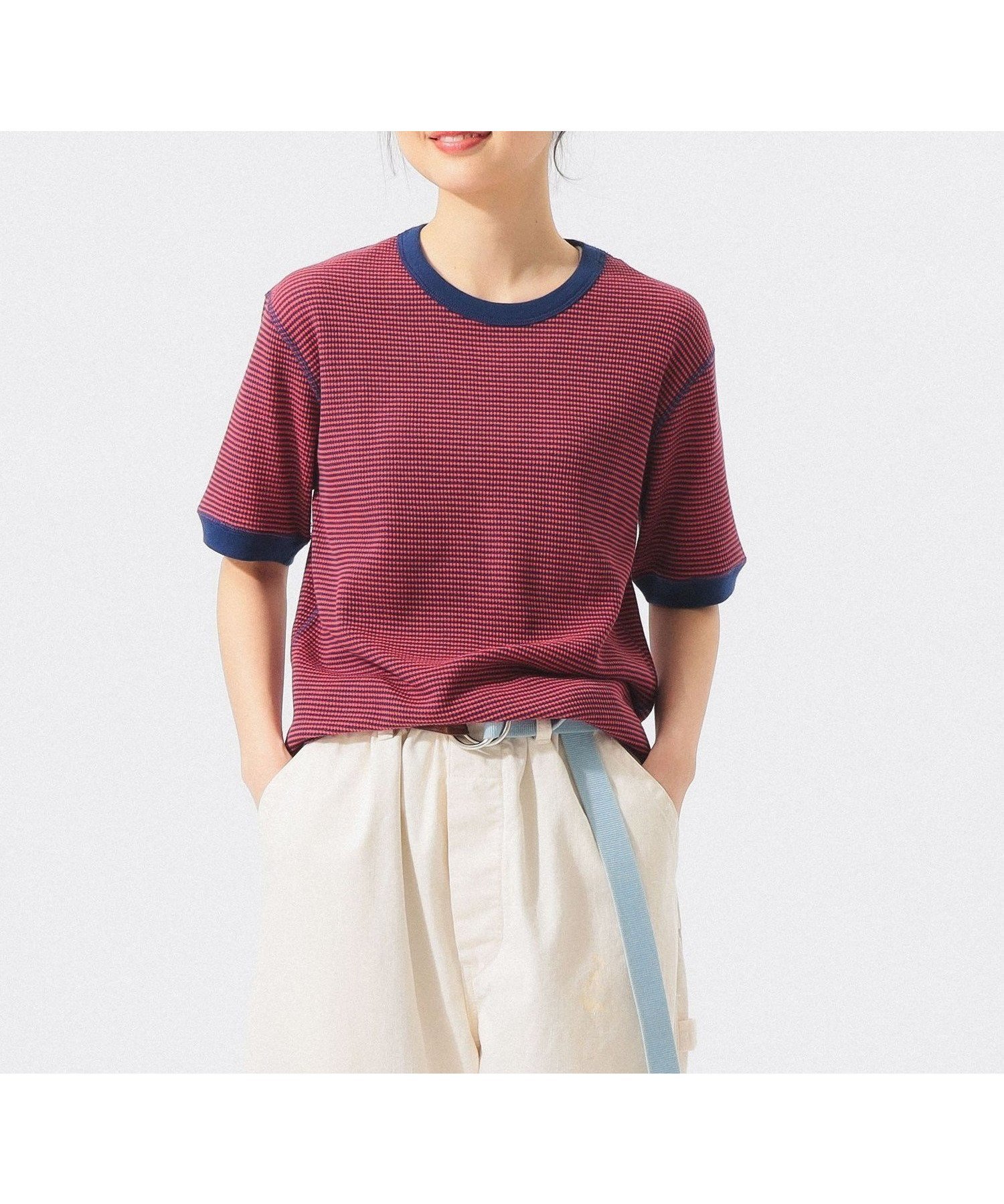 【ビームス ウイメン/BEAMS】の【別注】Healthknit / ワッフル ボーダー Tシャツ インテリア・キッズ・メンズ・レディースファッション・服の通販 founy(ファウニー) 　ファッション　Fashion　レディースファッション　Fashion for Women　トップス・カットソー　Cut & Sew Tops　ニット　Knit Tops & Sweaters　シャツ・ブラウス・オフィスカジュアル　Elegant Blouses & Button-Ups　ロングTシャツ・Tシャツ　Longline T-Shirts & Tees　インナー　Innerwear　カラフル　Colorful Design　ボーダー　Border, Stripe　別注　Limited Edition, Custom Order　ワッフル　Waffle, Waffle Knit　NAVY/OFF|ID: prp329100004989487 ipo3291000000037373663