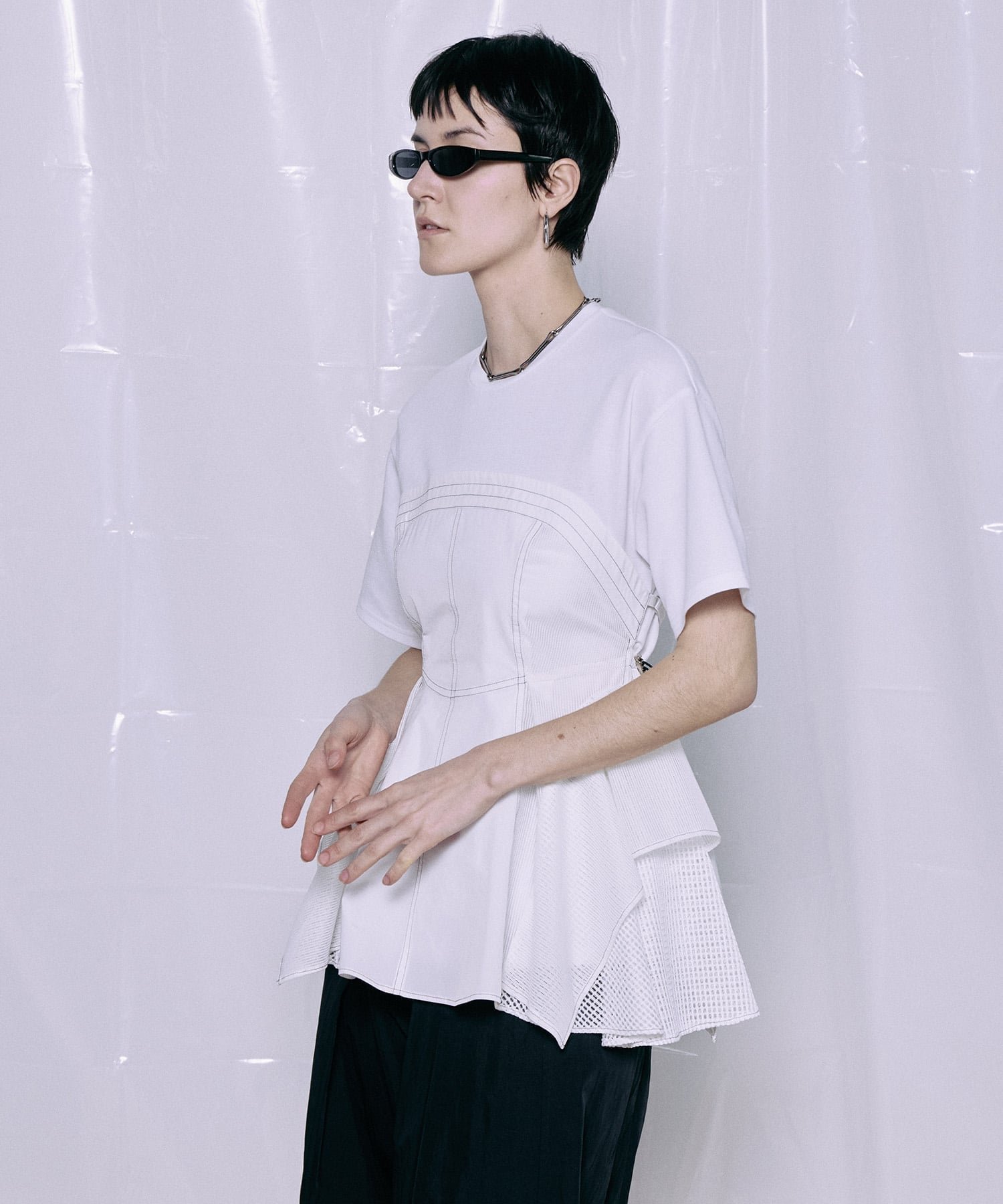 【メゾンスペシャル/MAISON SPECIAL】のMesh Docking T-Shirt / メッシュドッキングTシャツ インテリア・キッズ・メンズ・レディースファッション・服の通販 founy(ファウニー) 　ファッション　Fashion　レディースファッション　Fashion for Women　トップス・カットソー　Cut & Sew Tops　シャツ・ブラウス・オフィスカジュアル　Elegant Blouses & Button-Ups　ロングTシャツ・Tシャツ　Longline T-Shirts & Tees　カットソー　Cut and Sewn Top　シンプル　Simple, Minimal　ドッキング　Docking, Mixed Material　バランス　Balance, Style Balance　ペプラム　Peplum, Flared Hem　メッシュ　Mesh, Net Fabric　WHT|ID: prp329100004989495 ipo3291000000037373750