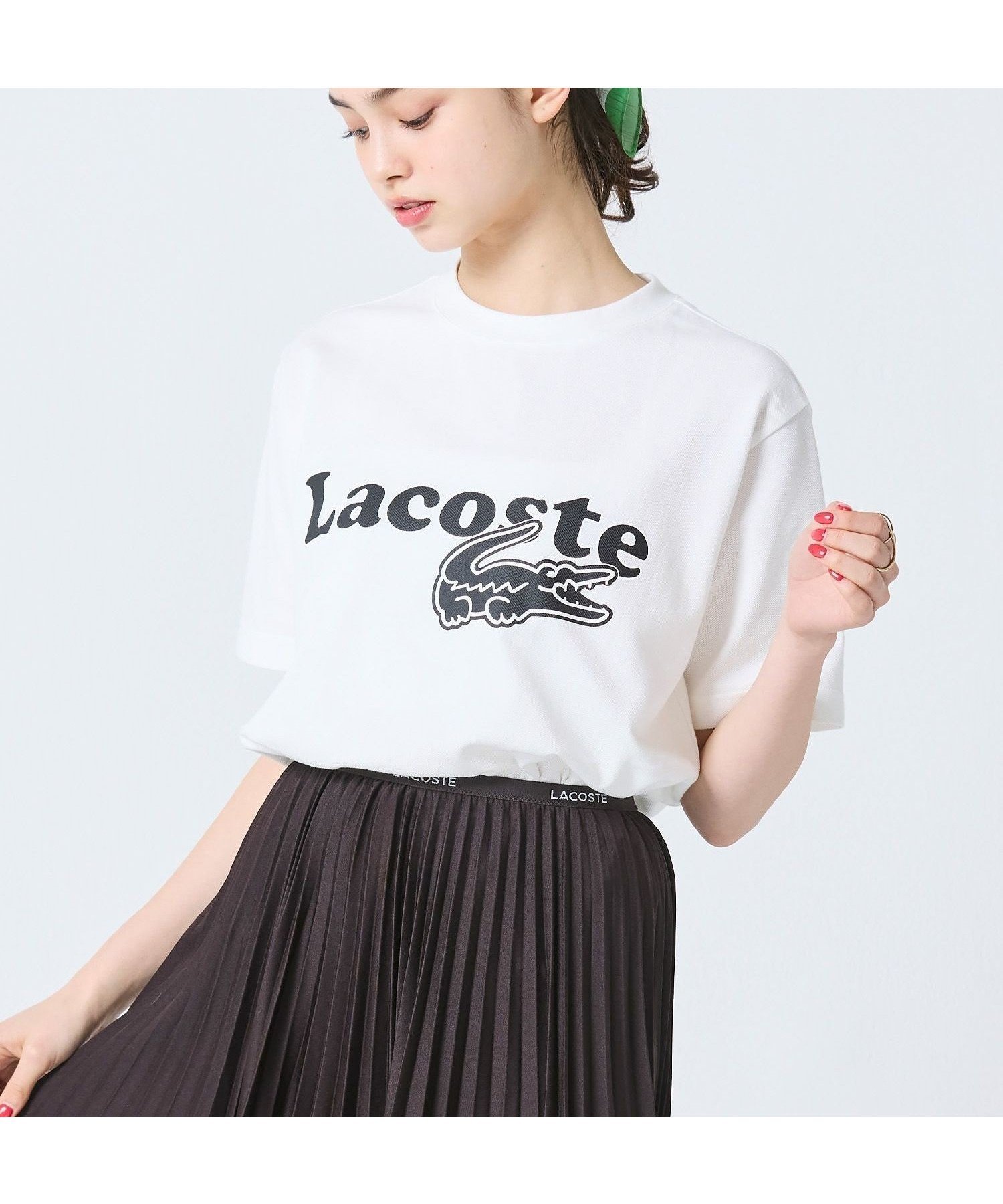 【ラコステ/LACOSTE】の【オンライン限定】鹿の子地リラックスフィットTシャツ インテリア・キッズ・メンズ・レディースファッション・服の通販 founy(ファウニー) 　ファッション　Fashion　レディースファッション　Fashion for Women　トップス・カットソー　Cut & Sew Tops　シャツ・ブラウス・オフィスカジュアル　Elegant Blouses & Button-Ups　ロングTシャツ・Tシャツ　Longline T-Shirts & Tees　クラシック　Classic, Timeless Style　鹿の子　Piqué, Kanoko Fabric　スマート　Smart, Elegant　フィット　Fit, Slim Fit　フロント　Front, Front Design　プリント　Print, Printed Pattern　半袖　Short Sleeve, Half Sleeve　ミックス　Mix, Mixed Style　リラックス　Relax, Relaxed Fit　おすすめ　Recommended / Our Picks　夏　Summer　オフホワイト|ID: prp329100004989569 ipo3291000000037374398