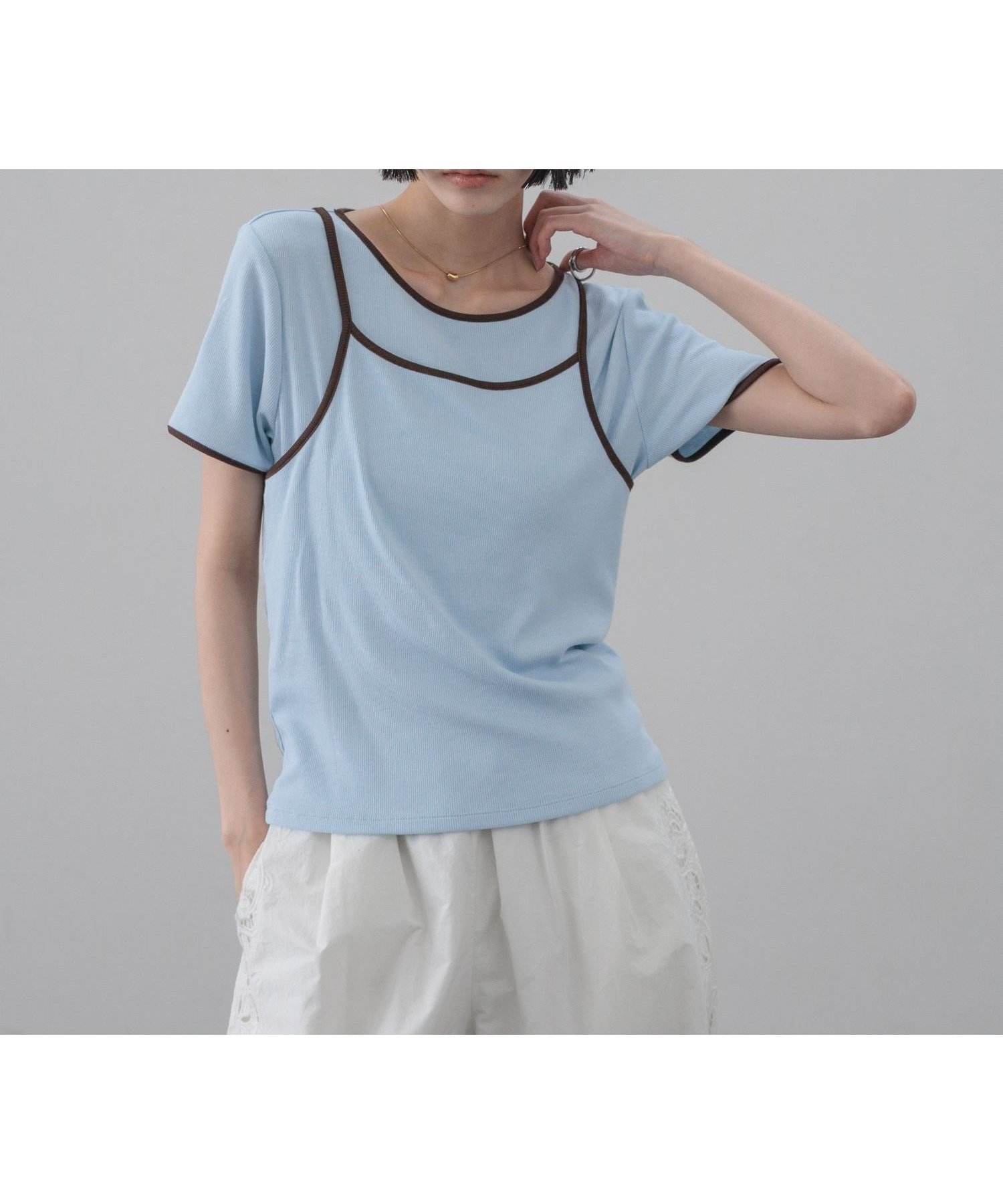 【ローリーズファーム/LOWRYS FARM】のハイショク2PプルオーバーSS インテリア・キッズ・メンズ・レディースファッション・服の通販 founy(ファウニー) 　ファッション　Fashion　レディースファッション　Fashion for Women　トップス・カットソー　Cut & Sew Tops　カジュアルプルオーバー・ニットトップス　Pullovers & Knit Tops / Casual Pullovers　キャミ　Camisole, Cami Top　コンパクト　Compact, Small Size　シンプル　Simple, Minimal　テレコ　Ribbed, Rib Stitch　バランス　Balance, Style Balance　パイピング　Piping, Trim Design　ボトム　Bottoms, Lower Wear　ブルー82|ID: prp329100004989605 ipo3291000000037374677