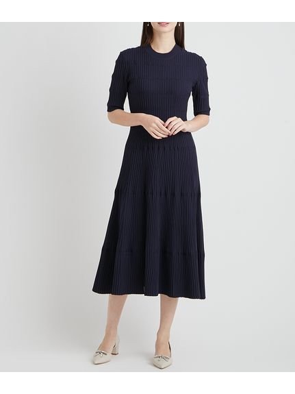 【セルフォード/CELFORD】の【洗える】ディフォメーションワンピース インテリア・キッズ・メンズ・レディースファッション・服の通販 founy(ファウニー) 　ファッション　Fashion　レディースファッション　Fashion for Women　ワンピース　Dresses　おすすめ　Recommended / Our Picks　アイレット　Eyelet Lace　ストレート　Straight, Straight Cut　スマート　Smart, Elegant　セットアップ　Set-Up, Coordinated Outfit　フィット　Fit, Slim Fit　フレア　Flare, Flared　ワイドリブ　Wide Rib, Wide Ribbed Knit　人気　Popular, Best Seller　定番　Standard, Basic Item　洗える　Machine Washable　透かし　Cut-Out, Lacework　NVY[089]|ID: prp329100004989684 ipo3291000000037375163