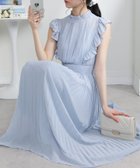 【パンプキンポート/pumpkin port】のドット柄 フリルデザイン 消しプリーツロングワンピース サックス|ID: prp329100004989699 ipo3291000000037375222