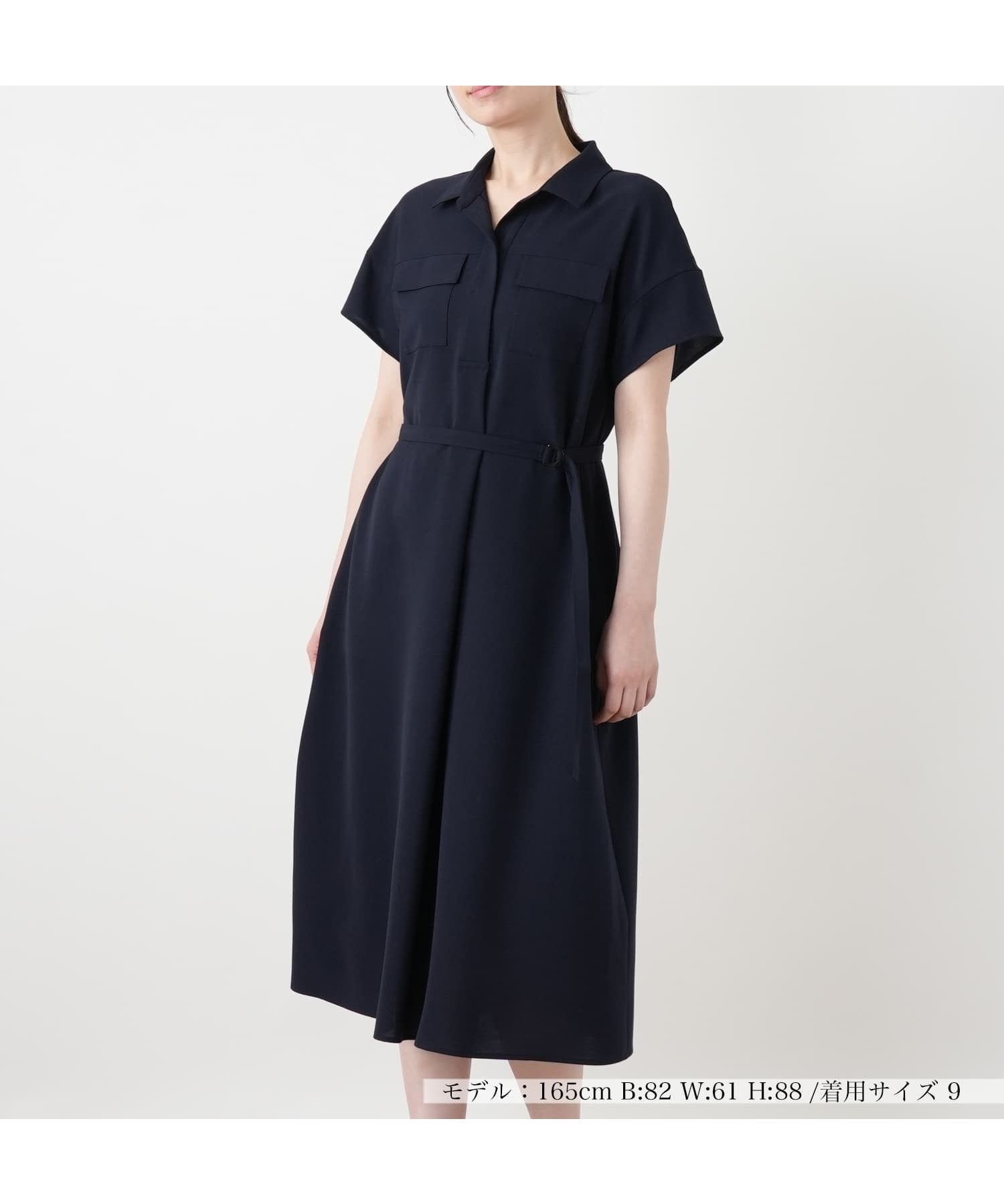【レリアン/LEILIAN】のサファリシャツワンピース インテリア・キッズ・メンズ・レディースファッション・服の通販 founy(ファウニー) 　ファッション　Fashion　レディースファッション　Fashion for Women　ワンピース　Dresses　シャツワンピース / 1枚で着映えコーデ　Shirt Dresses　アンダー　Underwear Essentials　ウォッシャブル　Machine Washable　フラップ　Flap, Flap Pocket　フレア　Flare, Flared　ポケット　Pocket, Pocket Detail　半袖　Short Sleeve, Half Sleeve　夏　Summer　ネイビー|ID: prp329100004989706 ipo3291000000037375259