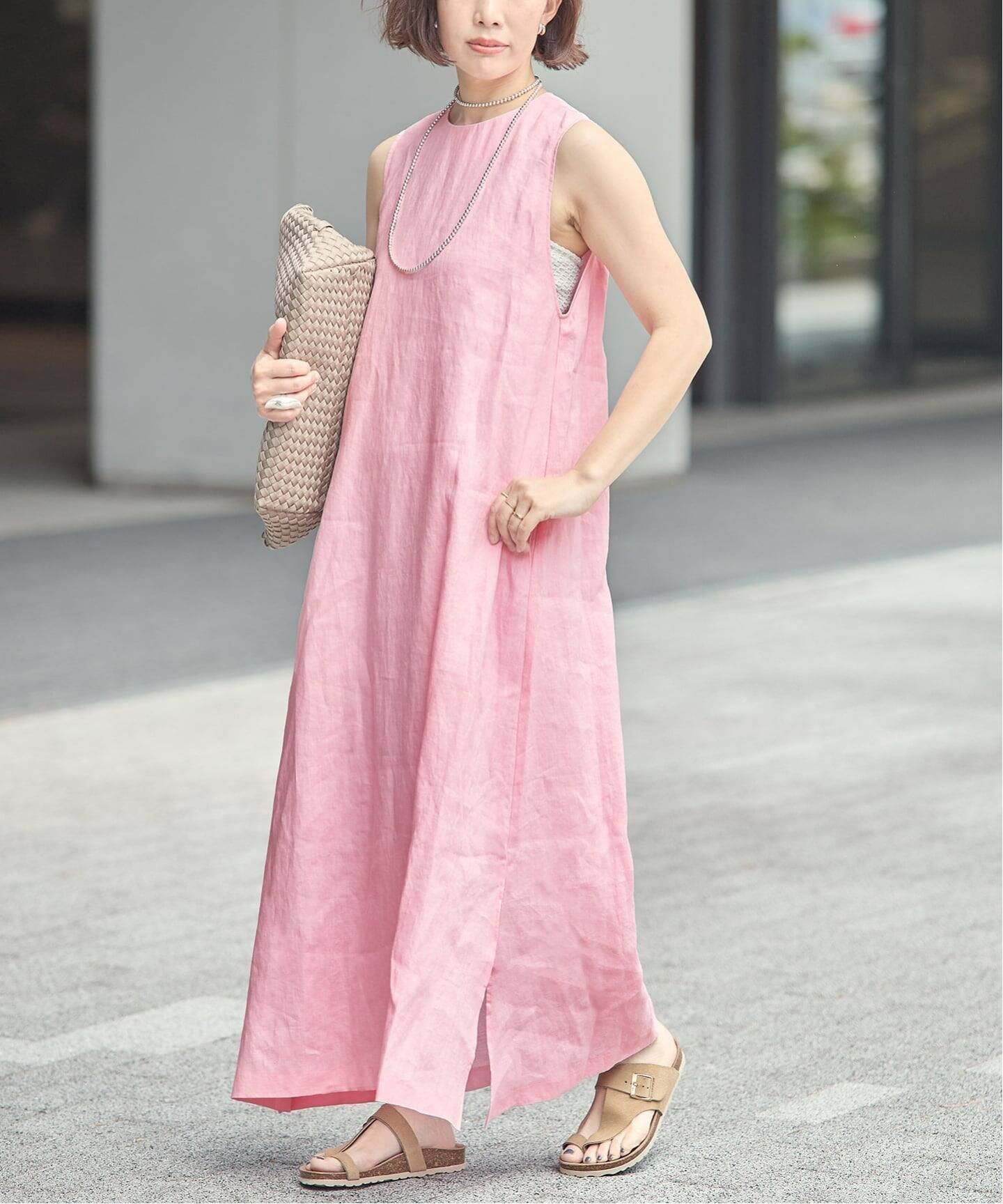 【ジャーナルスタンダード レサージュ/journal standard L'essage】のA PUPIL/ア ピューピル 別注 ドレス インテリア・キッズ・メンズ・レディースファッション・服の通販 founy(ファウニー) 　ファッション　Fashion　レディースファッション　Fashion for Women　ワンピース　Dresses　フォーマル・パーティードレス・結婚式用ドレス　Elegant & Casual Dresses　シンプル　Simple, Minimal　ドレス　Dress, One-Piece　プリント　Print, Printed Pattern　リネン　Linen, Linen Fabric　リラックス　Relax, Relaxed Fit　ロンドン　London Style, British Inspired　別注　Limited Edition, Custom Order　手描き　Hand-Drawn, Illustrated　ピンク|ID: prp329100004989715 ipo3291000000037375287