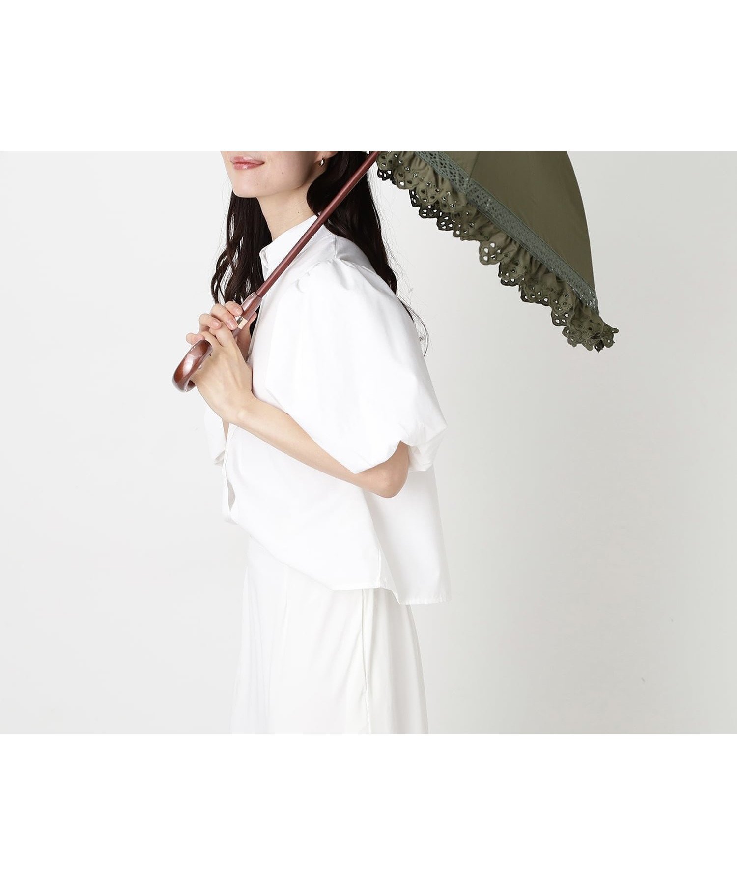 【ムーンバット/MOONBAT】のPOLO RALPH LAUREN/晴雨兼用日傘 エンブフリル 長傘 インテリア・キッズ・メンズ・レディースファッション・服の通販 founy(ファウニー) 　ファッション　Fashion　レディースファッション　Fashion for Women　レイングッズ・傘・晴雨兼用傘　Umbrellas & Rain Gear　エレガント 上品　Elegant　フリル　Frill, Ruffle　レーシー　Lacy, Lace-Like　傘　Umbrella, Parasol　日傘　Parasol, UV Umbrella　カーキ|ID: prp329100004989786 ipo3291000000037375735