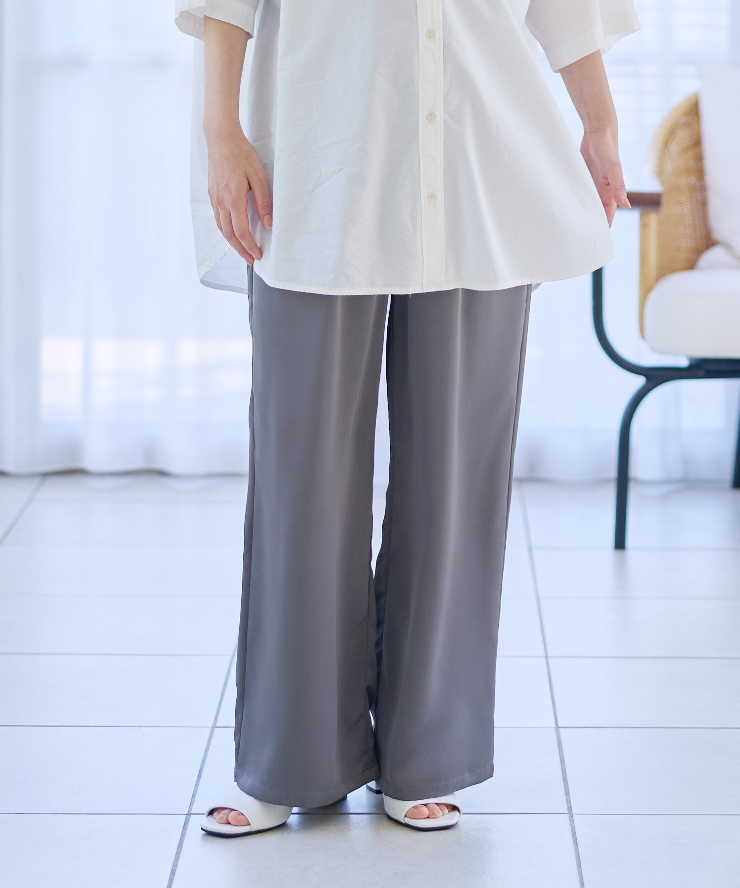 【クロスマルシェ/cross marche / KIDS】のサテンワイド マタニティパンツ(マタニティ~産後)妊婦服 産前・産後対応 インテリア・キッズ・メンズ・レディースファッション・服の通販 founy(ファウニー) 　ファッション　Fashion　キッズファッション　Fashion for Kids　ボトムス　Bottoms　とろみ　Fluid, Flowy Fabric　なめらか　Smooth, Silky Texture　カットソー　Cut and Sewn Top　サテン　Satin, Glossy Fabric　スマート　Smart, Elegant　フィット　Fit, Slim Fit　ポケット　Pocket, Pocket Detail　リラックス　Relax, Relaxed Fit　ワイド　Wide, Wide Fit　エレガント 上品　Elegant　グレー|ID: prp329100004989798 ipo3291000000037375799