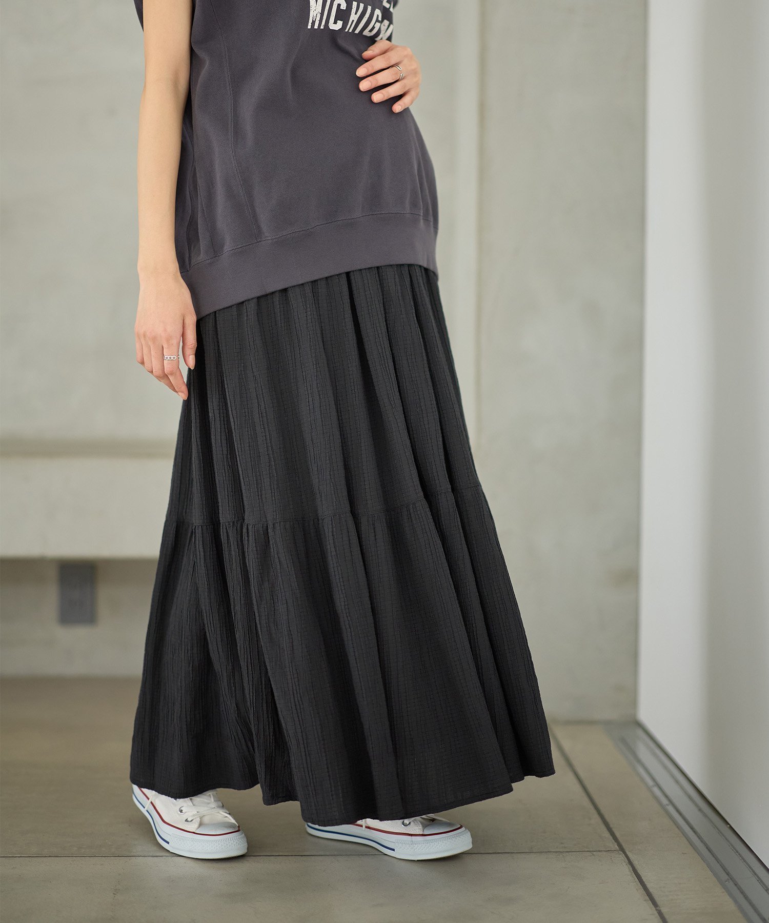 【クロスマルシェ/cross marche / KIDS】のドビー楊柳ティアードスカート(マタニティ/ 妊婦服)産前・産後対応 インテリア・キッズ・メンズ・レディースファッション・服の通販 founy(ファウニー) 　ファッション　Fashion　キッズファッション　Fashion for Kids　ティアードスカート　Tiered Skirt, Flounced Skirt　バランス　Balance, Style Balance　ブラック|ID: prp329100004989799 ipo3291000000037375802