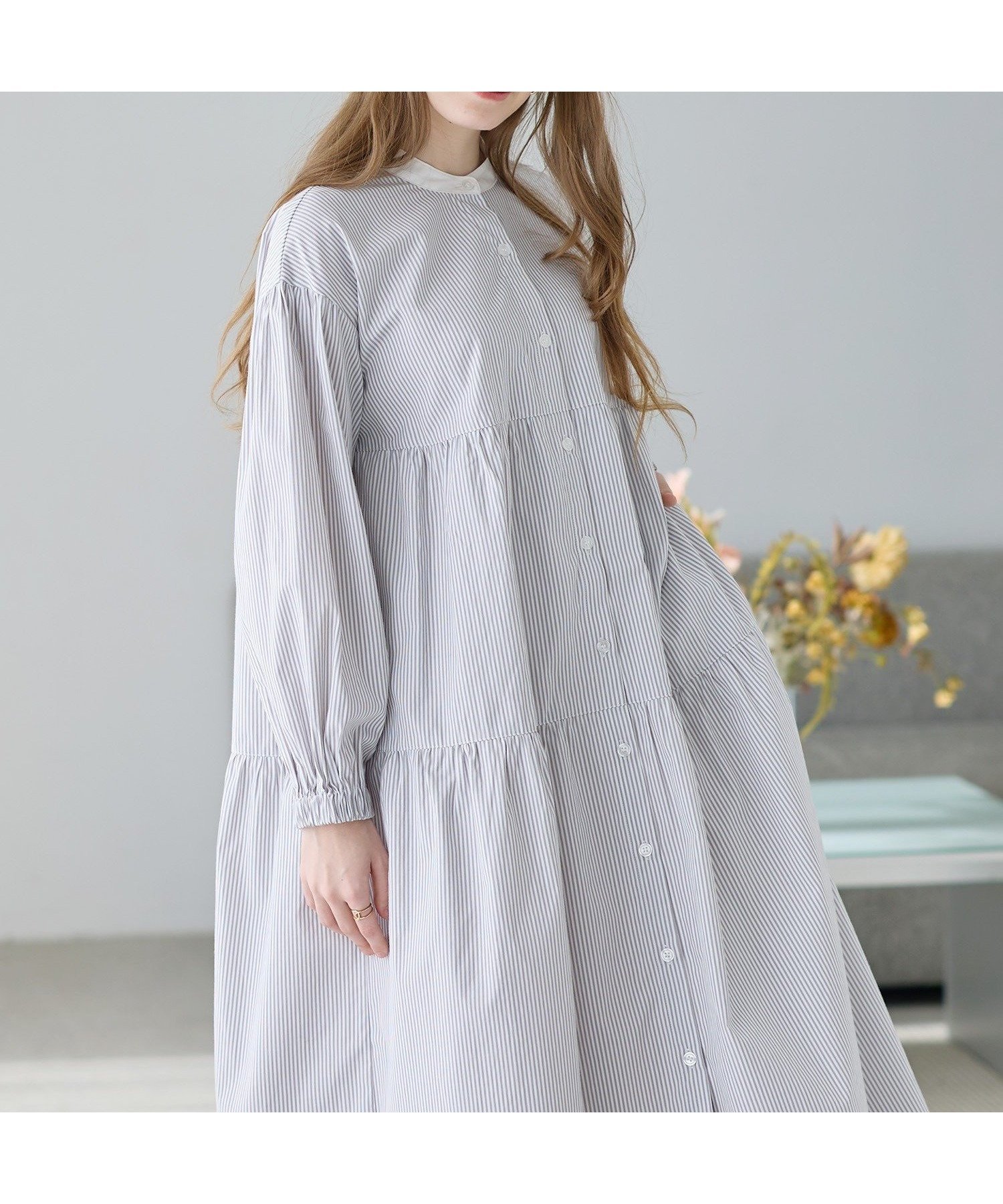 【クロスマルシェ/cross marche / KIDS】のストライプティアードワンピース(マタニティ/授乳服)授乳口付き 授乳楽々 妊婦服 産前・産後対応 インテリア・キッズ・メンズ・レディースファッション・服の通販 founy(ファウニー) 　ファッション　Fashion　キッズファッション　Fashion for Kids　ワンピース　Dresses　ストライプ　Stripe, Striped Pattern　ティアードワンピース　Tiered Dress, Flared Dress　フロント　Front, Front Design　ポケット　Pocket, Pocket Detail　グレー|ID: prp329100004989801 ipo3291000000037375809