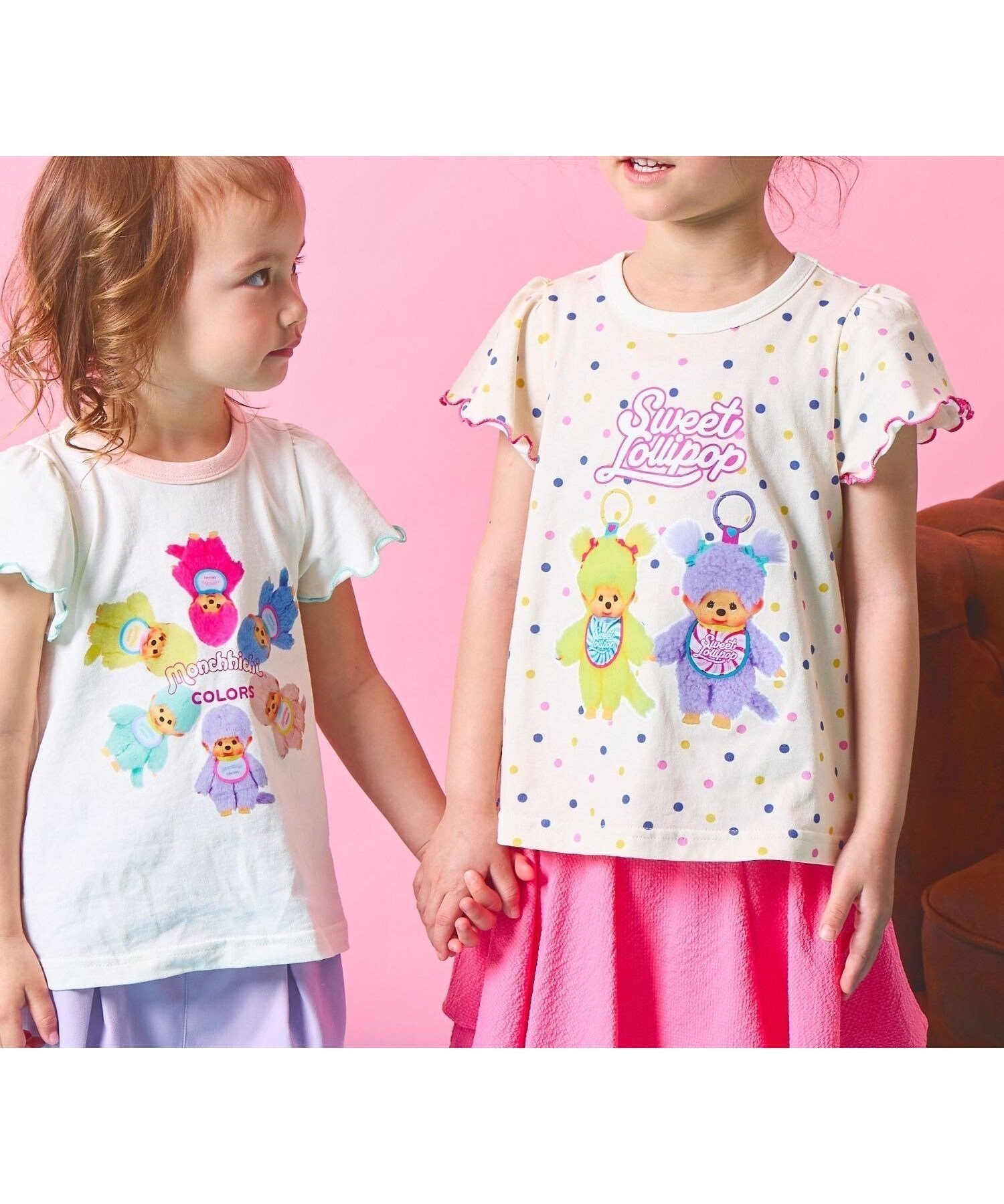【ペアマノン/pairmanon / KIDS】の【モンチッチ】ガールズ 袖フリル 配色メロー 半袖プリントTシャツ インテリア・キッズ・メンズ・レディースファッション・服の通販 founy(ファウニー) 　ファッション　Fashion　キッズファッション　Fashion for Kids　おすすめ　Recommended / Our Picks　ガーリー　Girly, Feminine Style　フリル　Frill, Ruffle　プリント　Print, Printed Pattern　半袖　Short Sleeve, Half Sleeve　ホワイト03|ID: prp329100004989864 ipo3291000000037376183